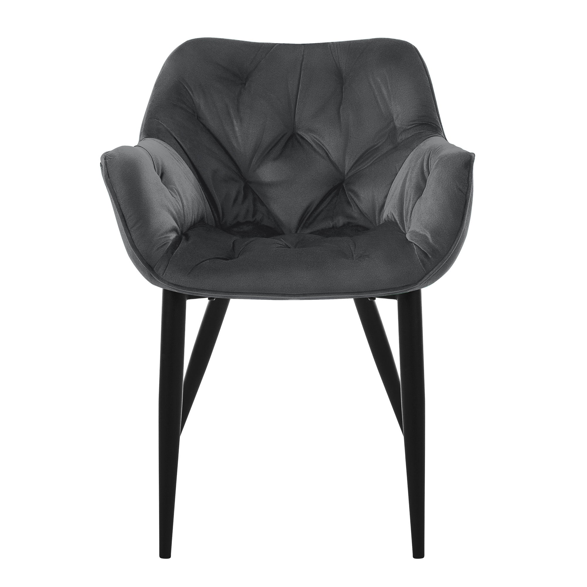 Gray chair with a padded backrest and black legs.