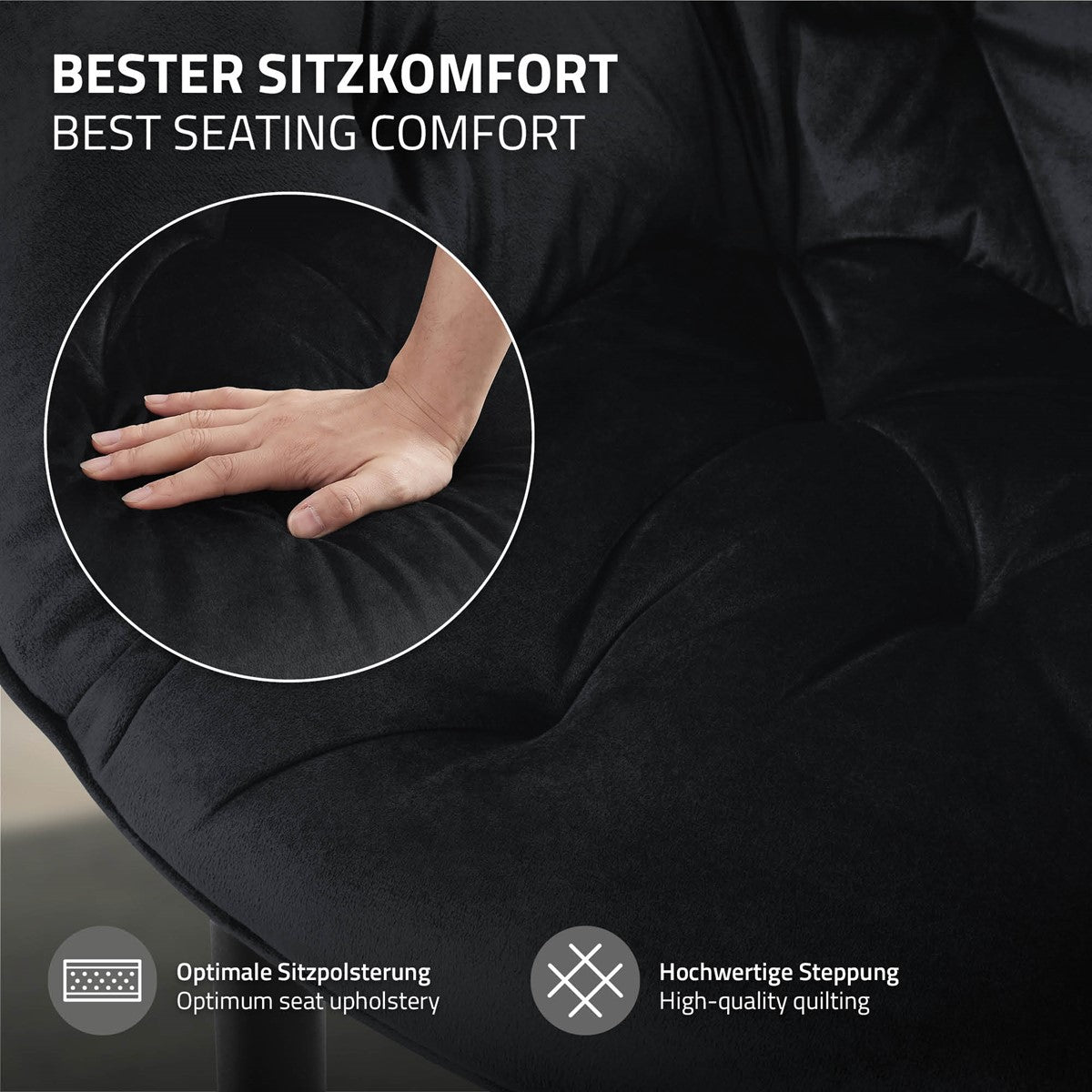 Nahaufnahme einer Hand, die auf ein gepolstertes Kissen drückt.