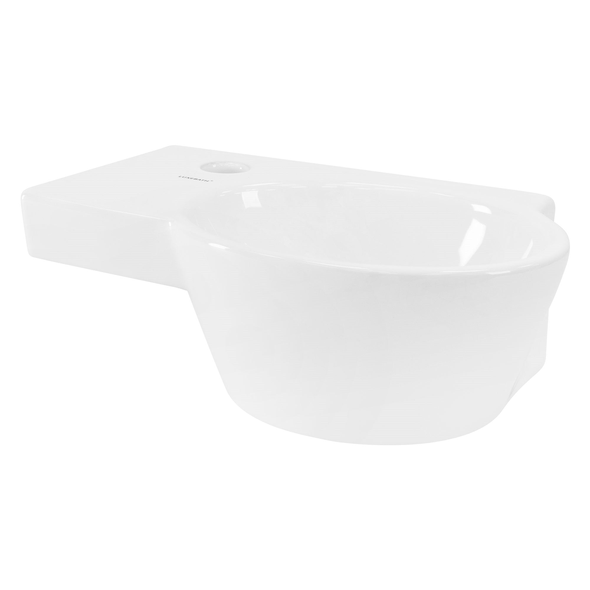 Weißes Waschbecken mit abgerundeter Form und seitlicher Ablagefläche.