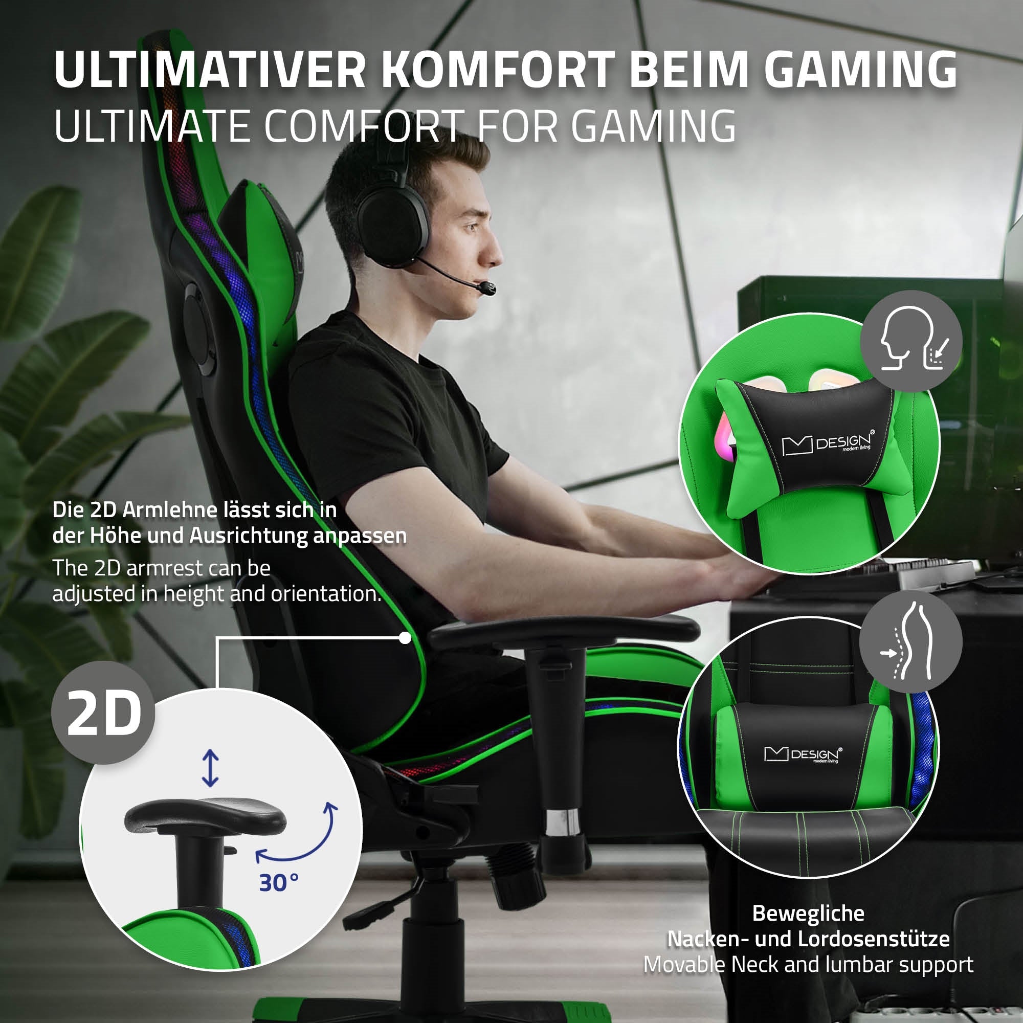 Kép egy férfiról, aki egy gaming széken ül és fejhallgatót visel.