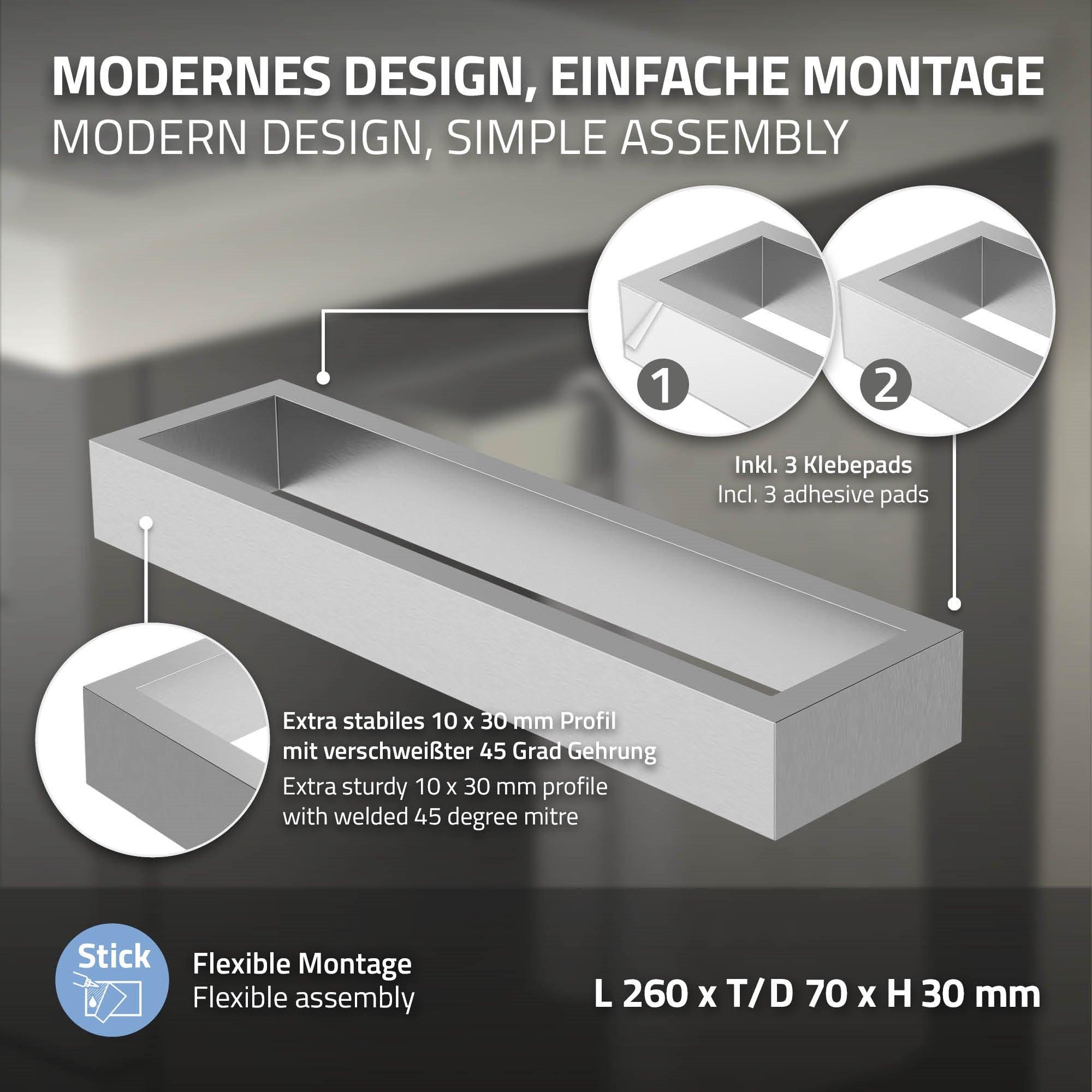 Produktbeschreibung für modernes Design und einfache Montage.