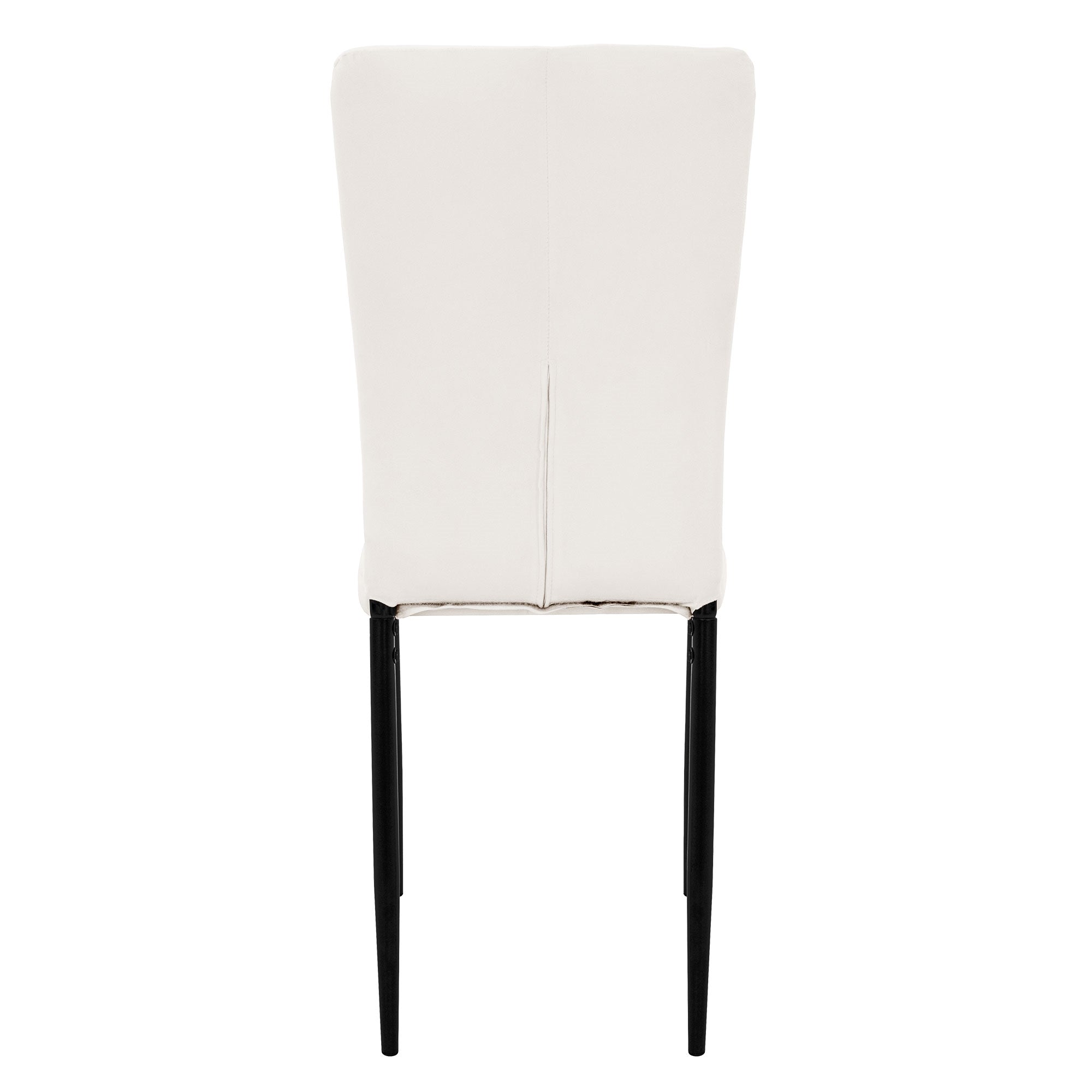 Hátulnézet egy fehér székről fekete vázzal.