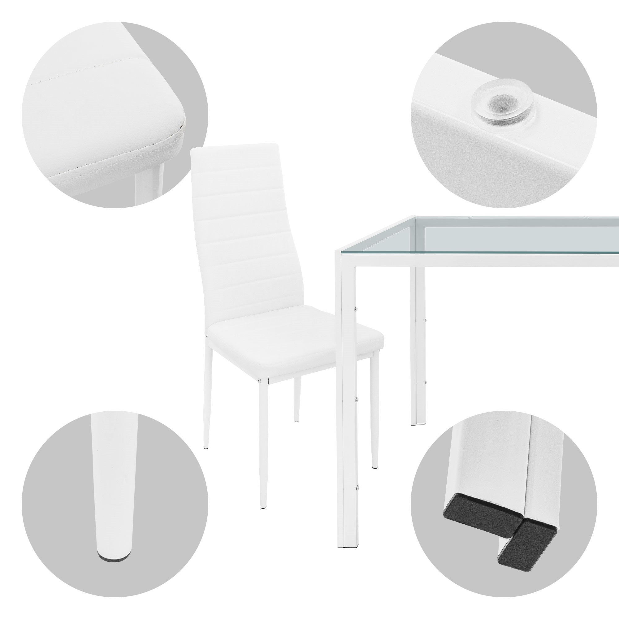 Detailansicht eines weißen Stuhls mit glattem Sitz und Rückenlehne.