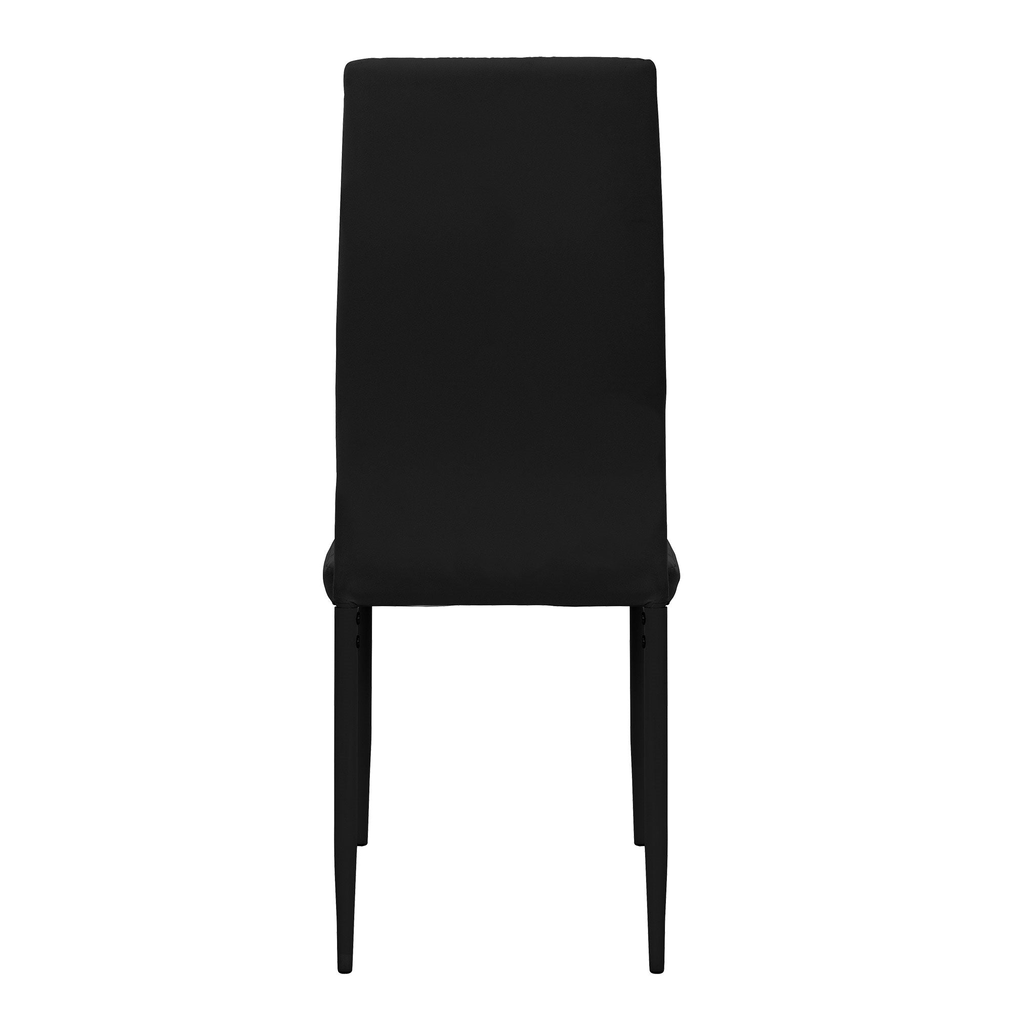 Vista posteriore di una sedia nera con schienale alto.