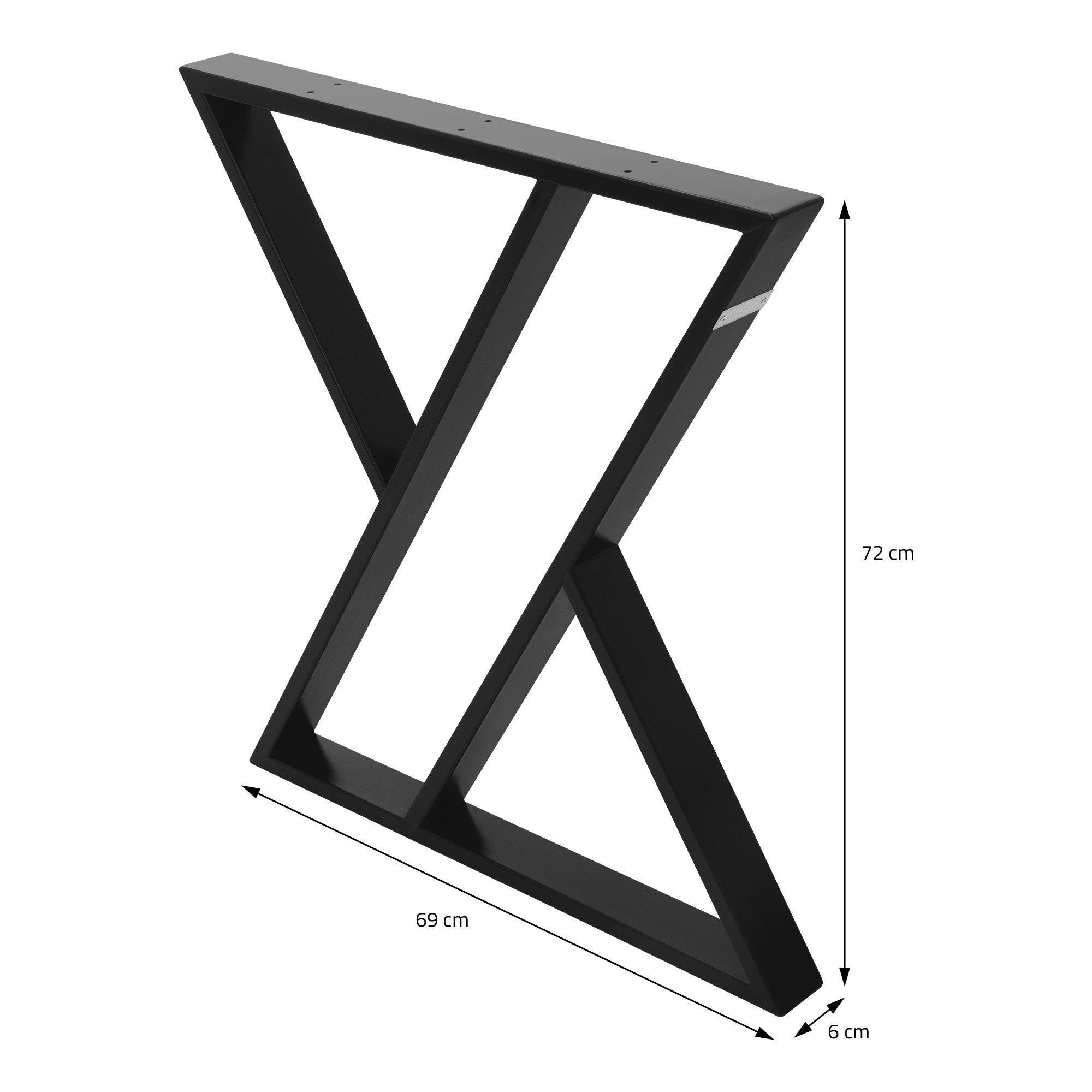 Dessin technique d'un cadre de table en forme de X avec dimensions.