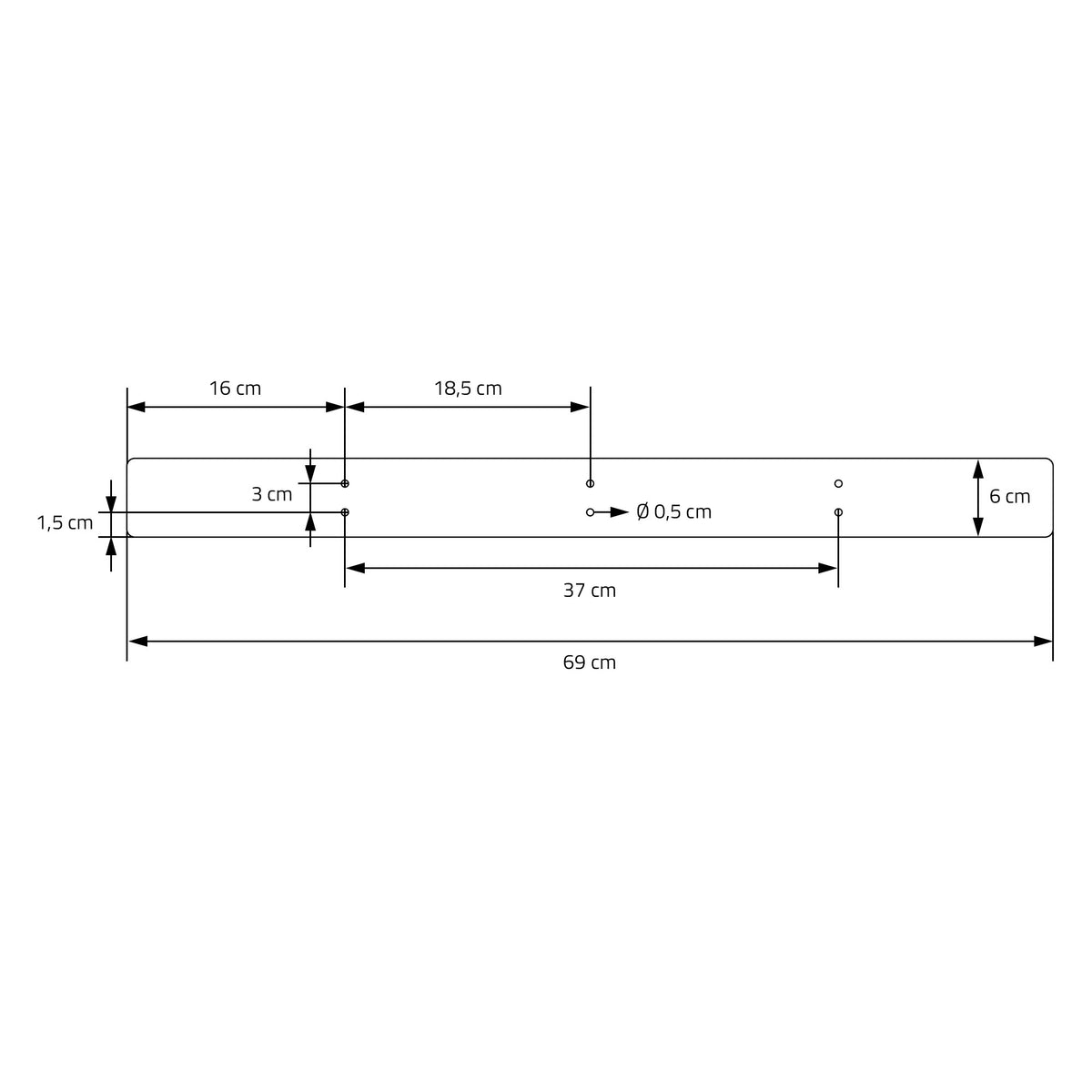 Un disegno tecnico con misure di un componente di arredamento.