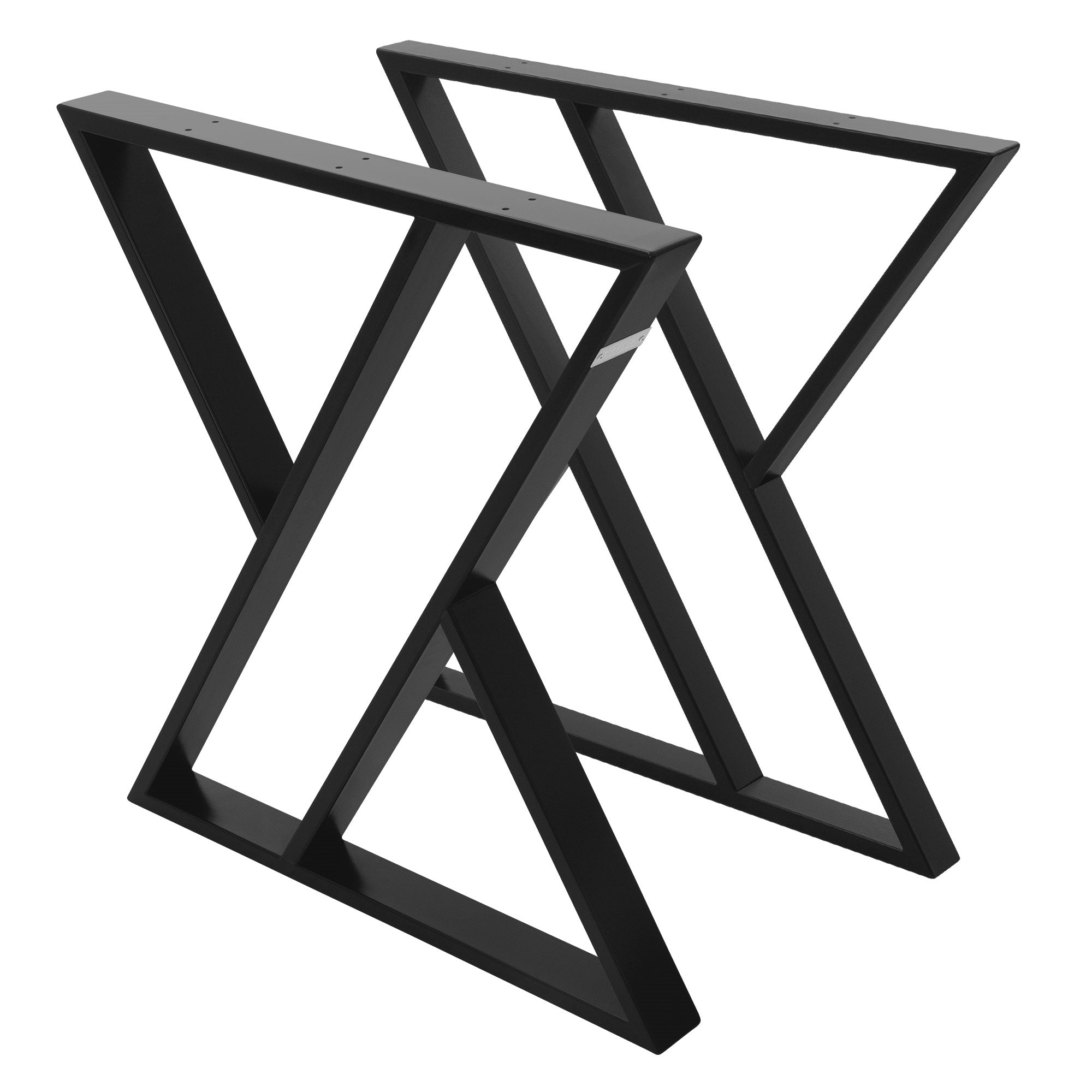 Schwarze Tischbeine in X-Form auf weißem Hintergrund.