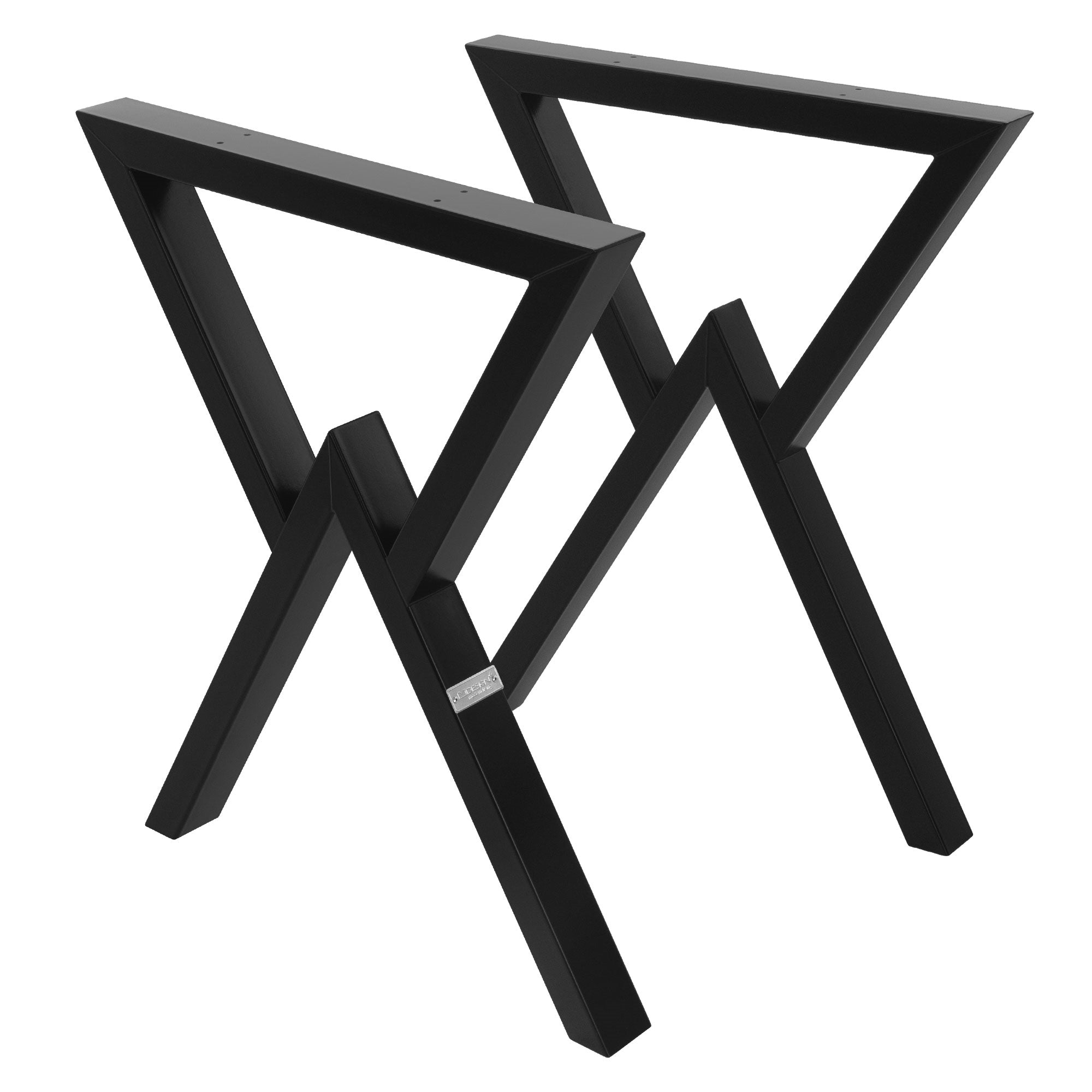 Schwarzes Tischgestell in geometrischer Form, zwei Dreiecke.