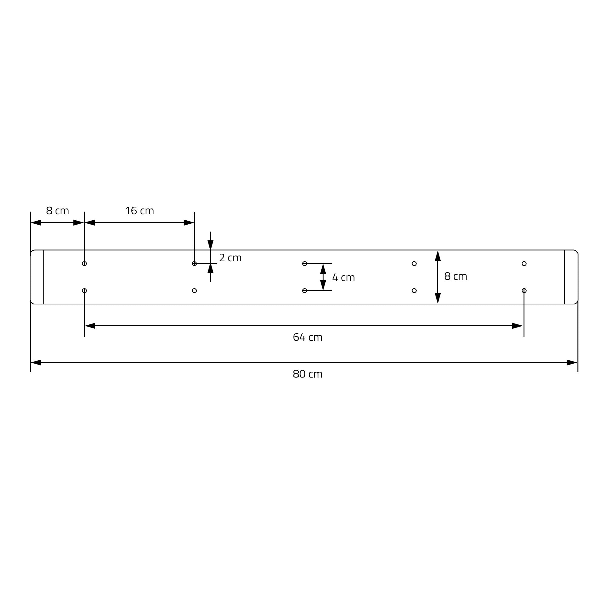 Technický výkres s rozměry podlouhlého objektu.
