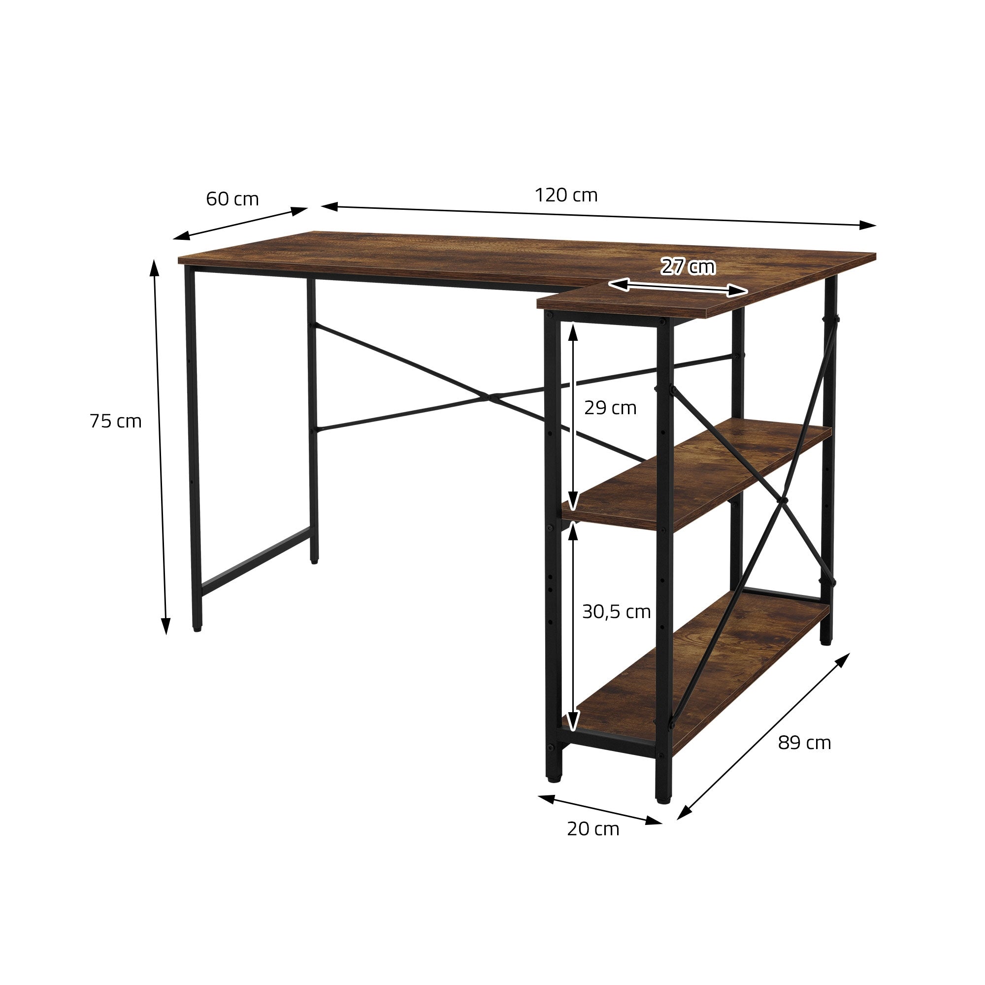 Dimension drawing of a desk with measurements in cm.