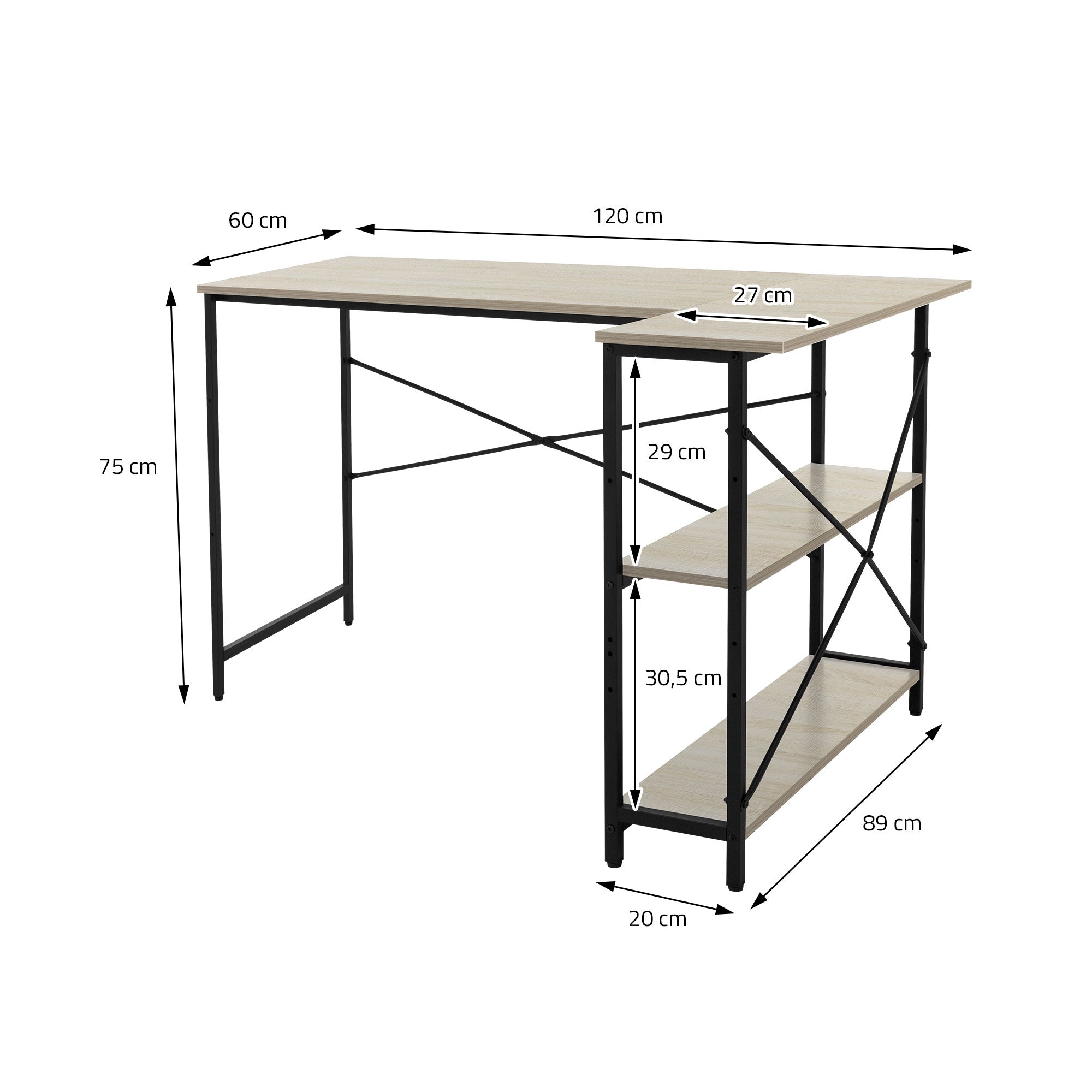 Dessin dimensionnel d'un bureau avec des dimensions en cm.