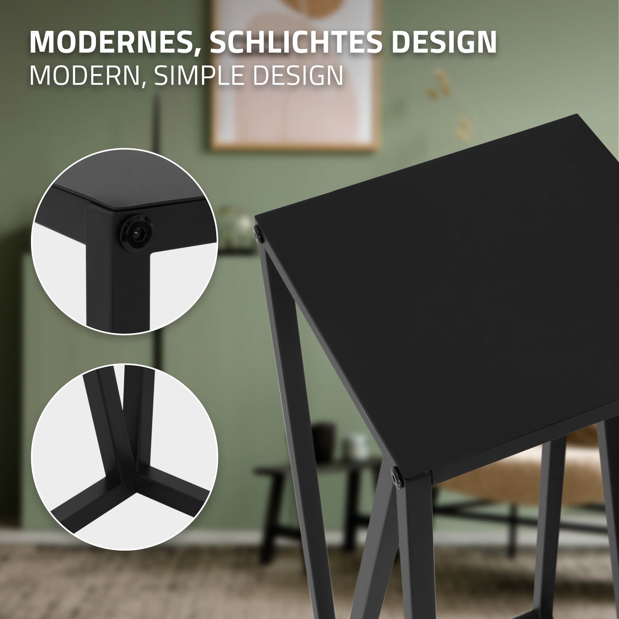 Close-up of a modern, simple design of a plant stand.