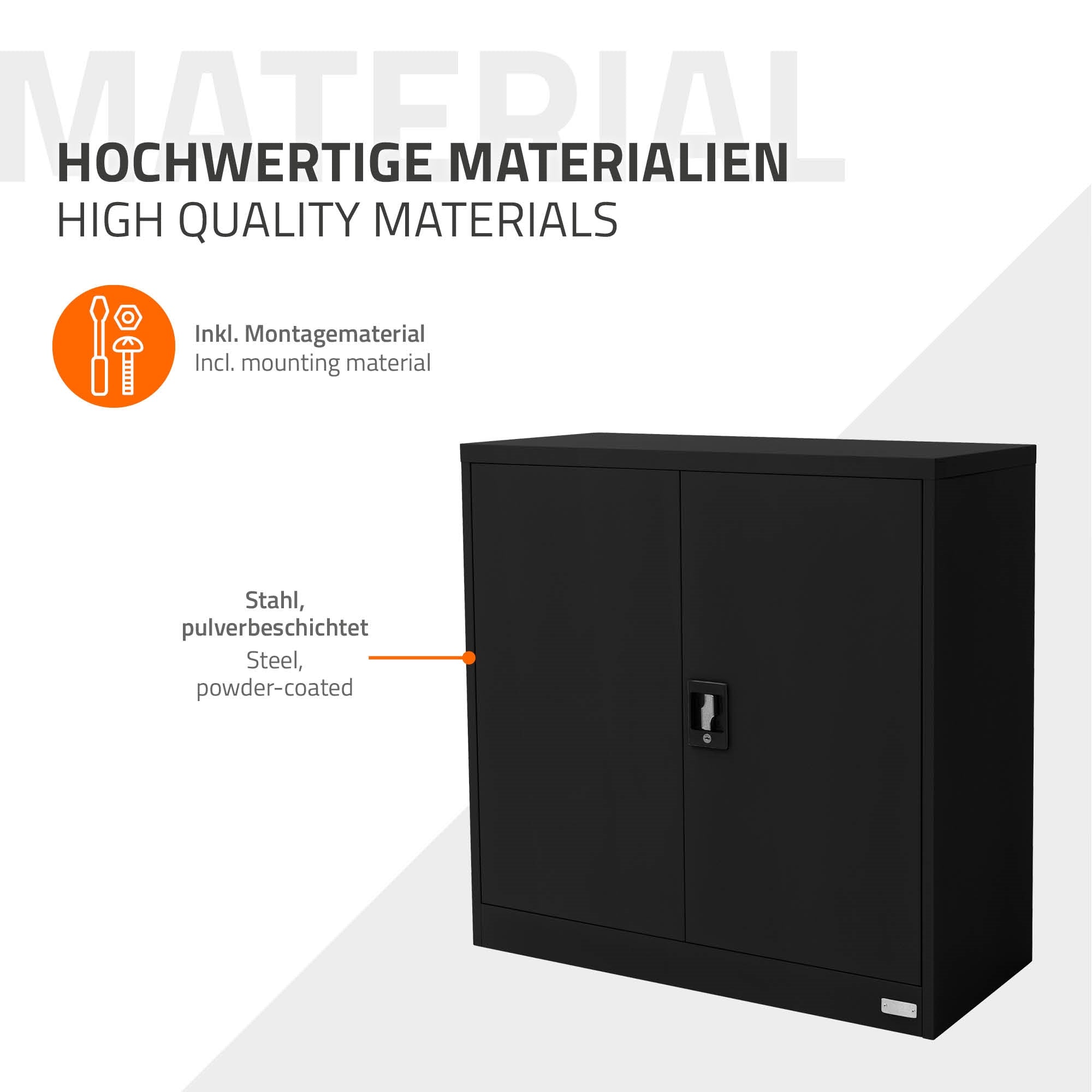Grafika s černou skříní, která je vyrobena z práškově lakované oceli.