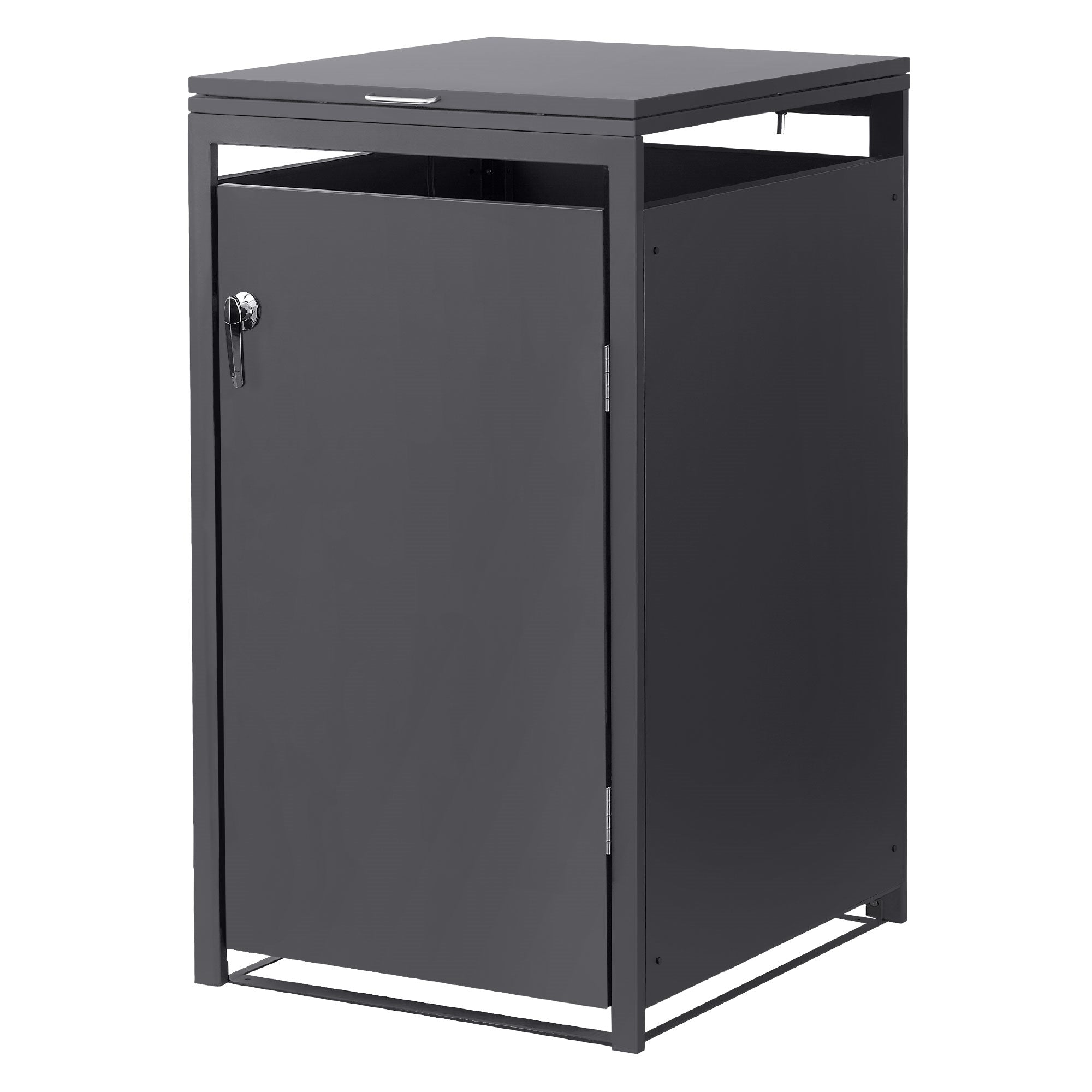 Mülltonnenbox mit geschlossener Tür, schlichtes Design, anthrazitfarben.
