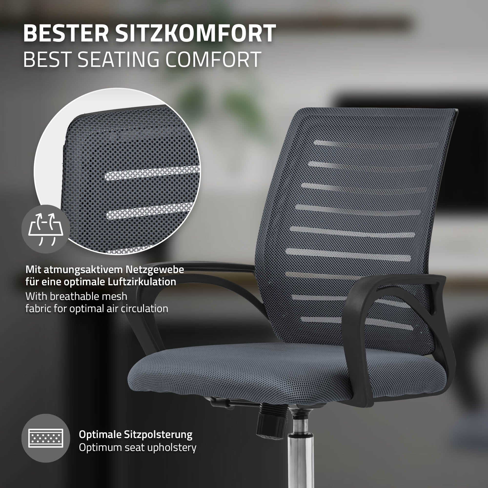 Grafica sul comfort di seduta di una sedia da ufficio con rete.
