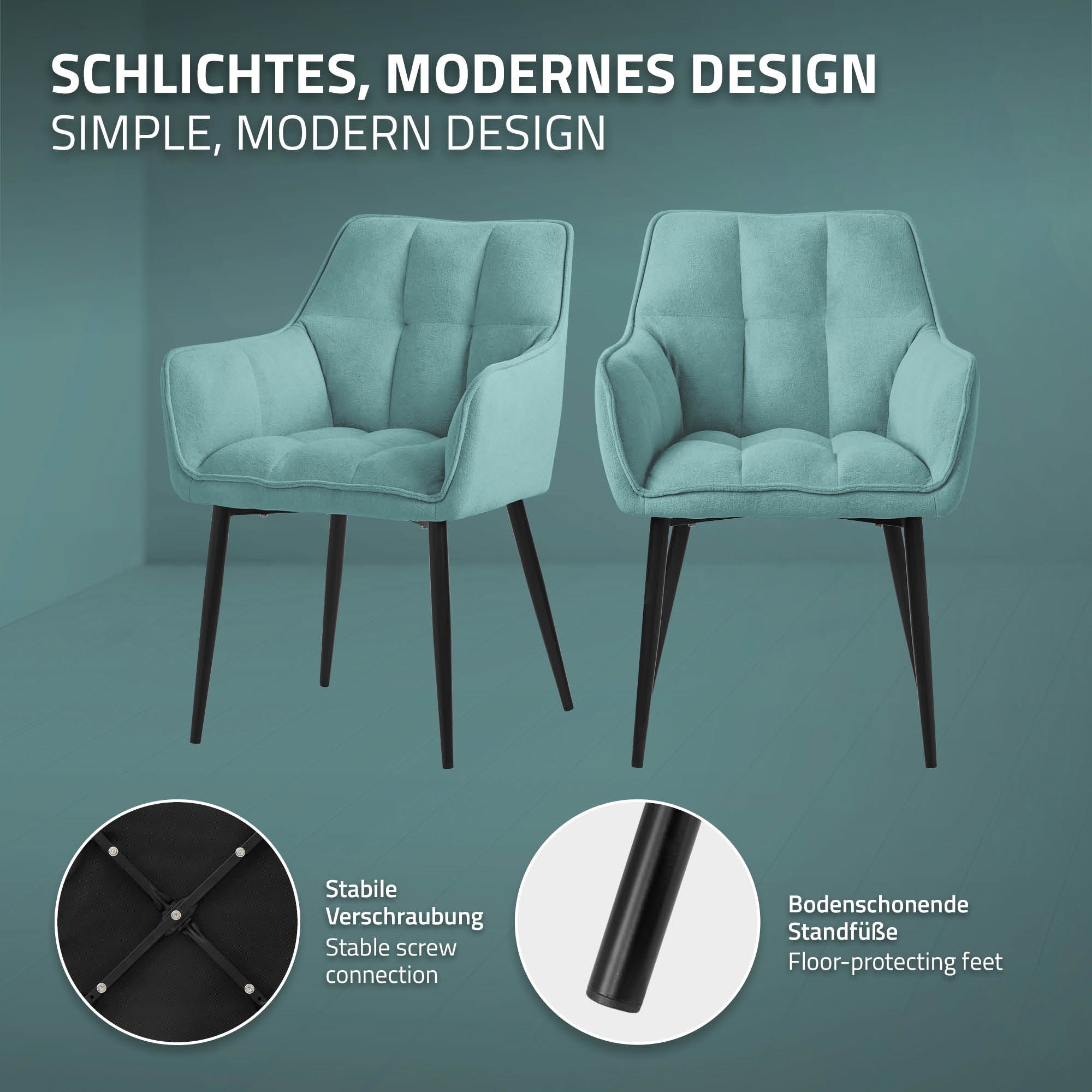 Two light blue chairs with a sturdy connection and floor-friendly feet.