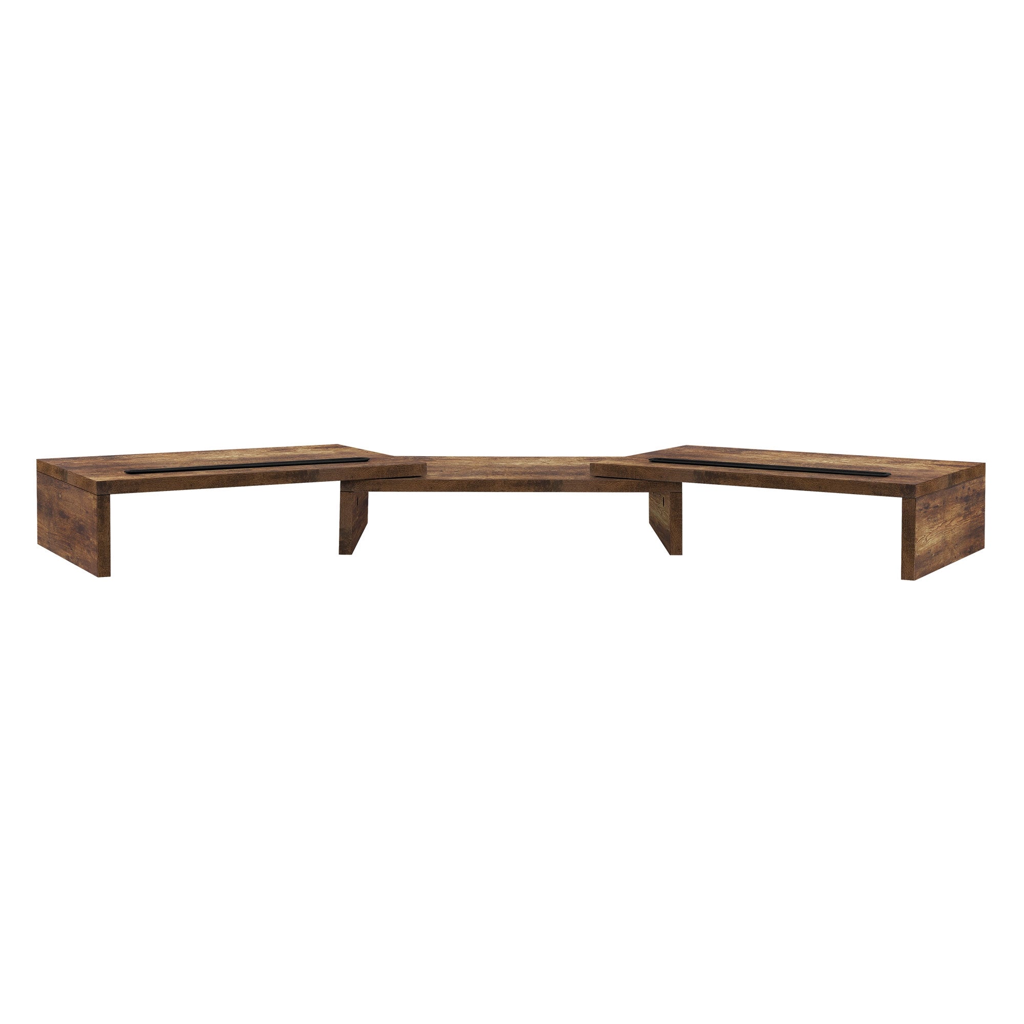 Trois supports en bois dans différentes positions, servant de rangement.