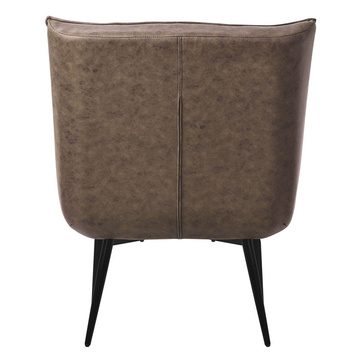 Pohled zezadu na hnědé křeslo s černými nohami.