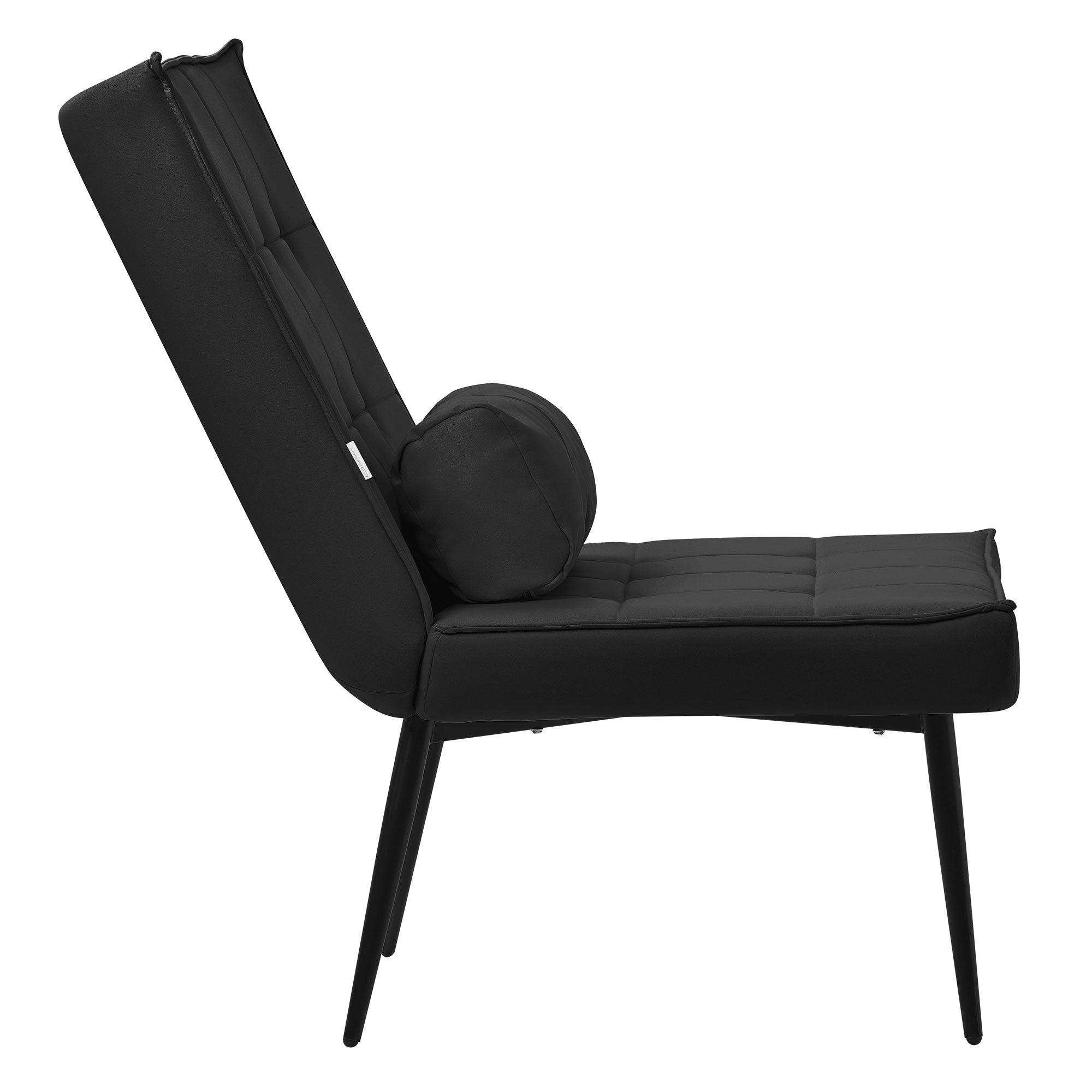 Sillón negro de lado, con cojines.