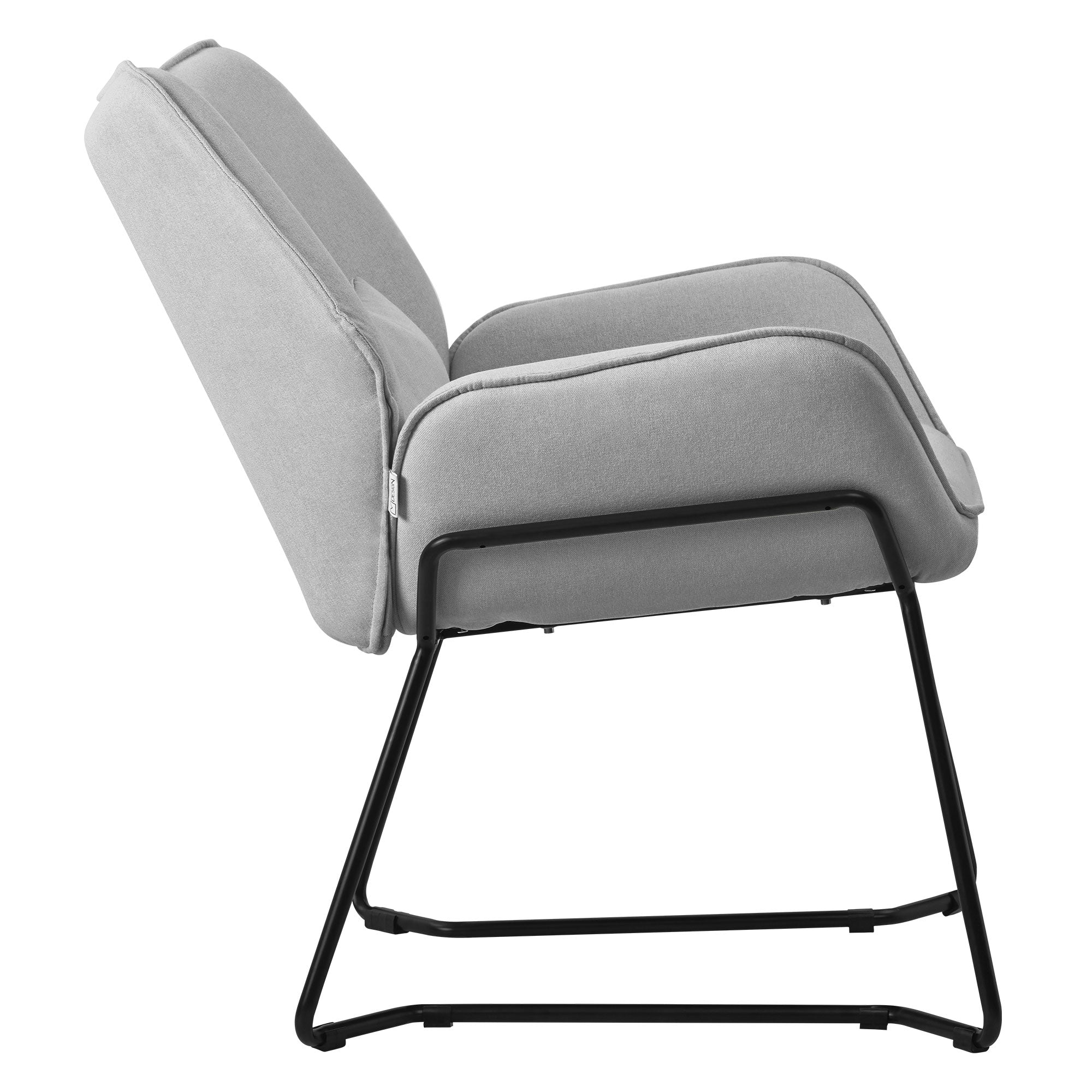 Poltrona grigia con una forma moderna e minimalista.