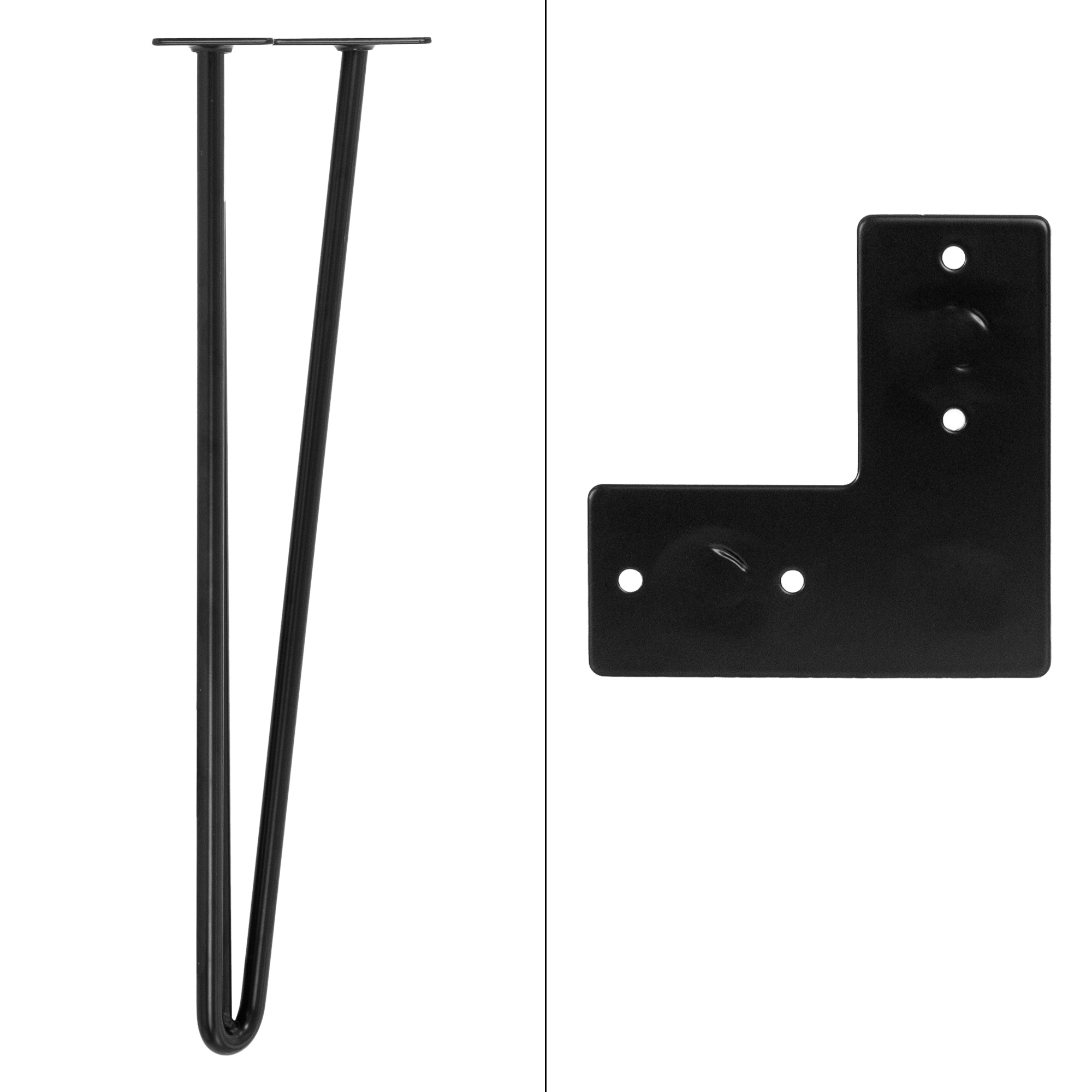 Schwarze Metallbeine und eine Halterung für Möbel.