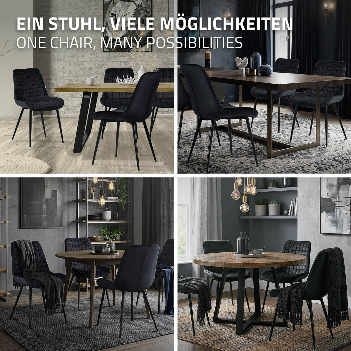 Différentes chaises dans une pièce, regroupées autour de tables.