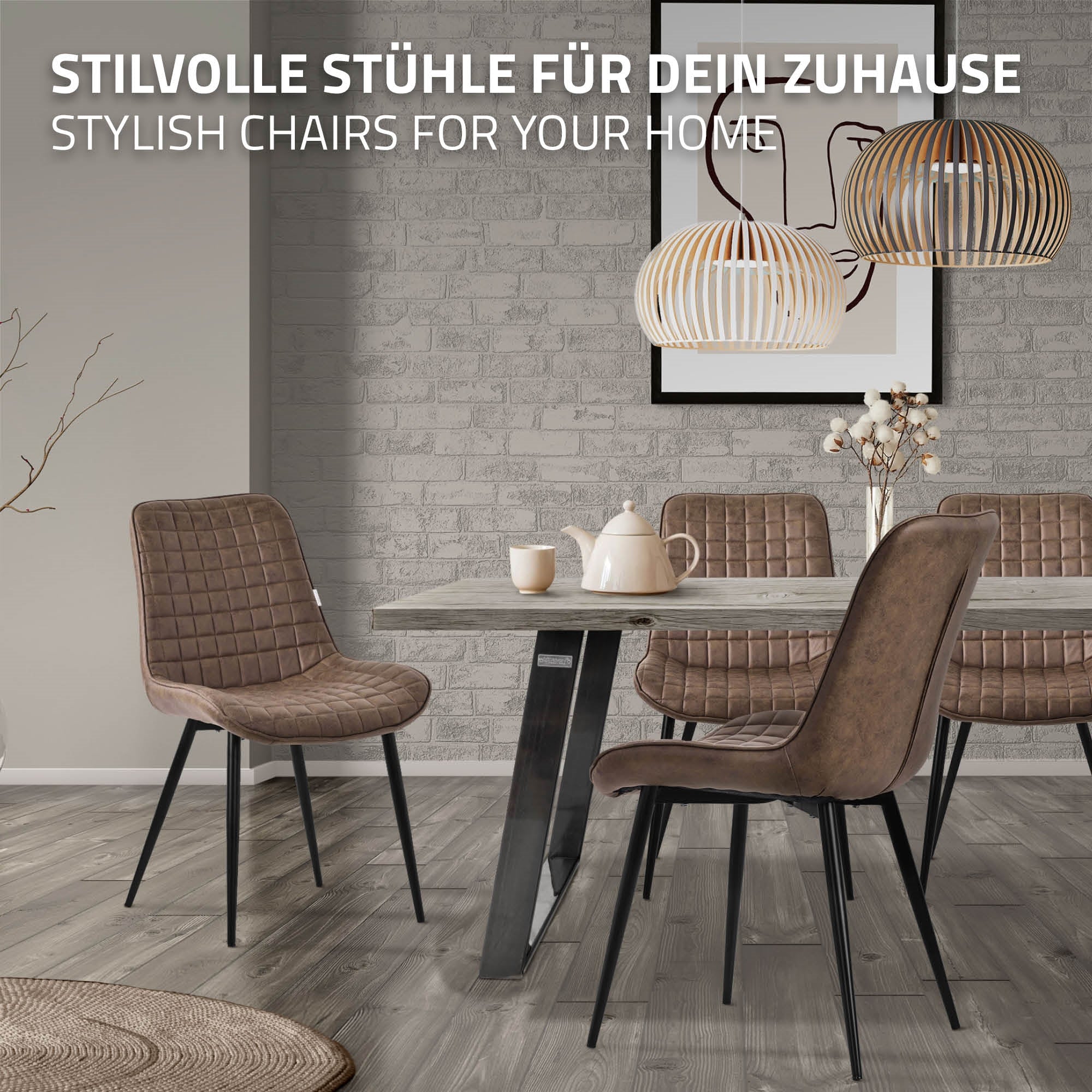 Un'area pranzo con un tavolo rotondo e quattro sedie, decorata con un vaso e stoviglie.