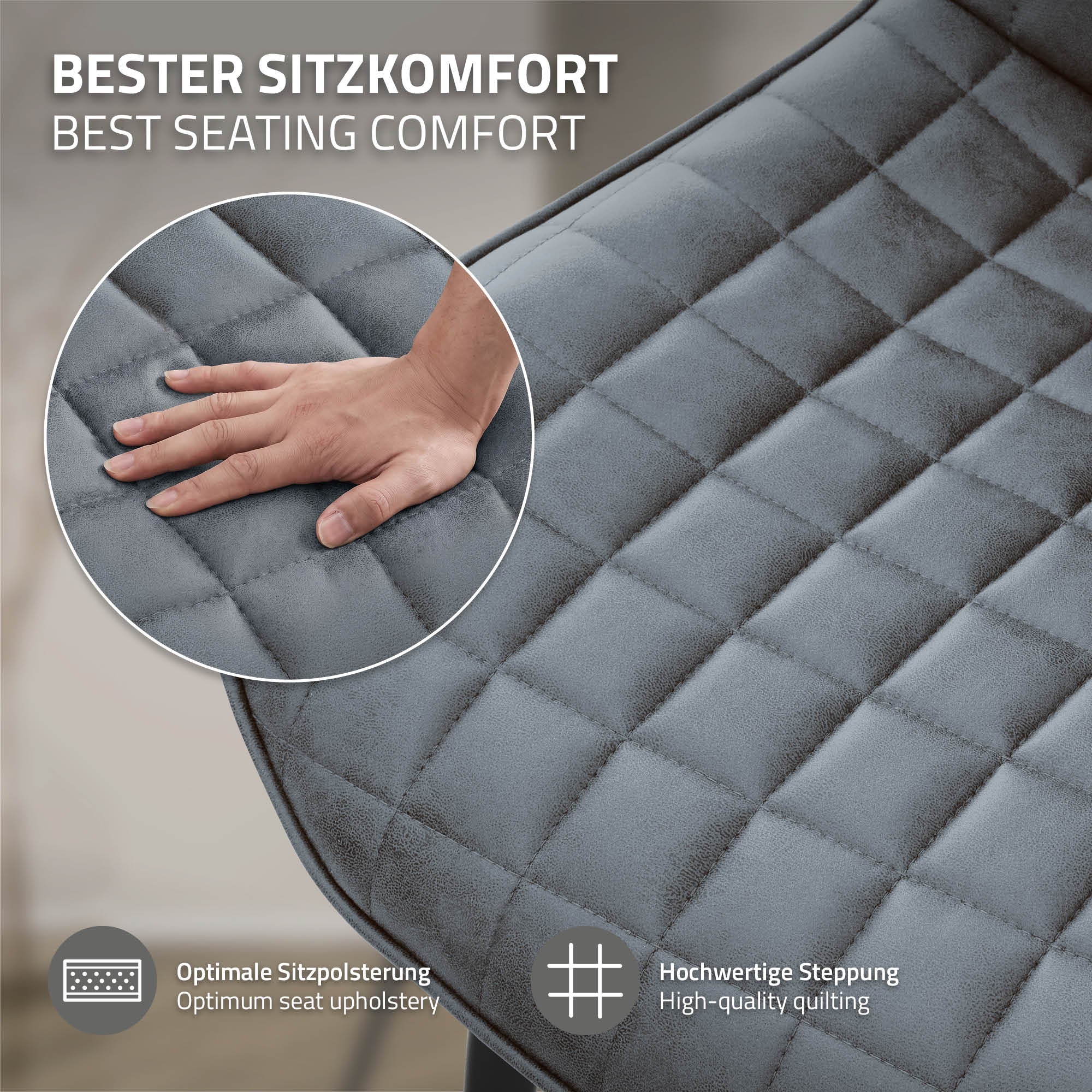 Nahaufnahme einer gepolsterten Sitzfläche mit Steppung.