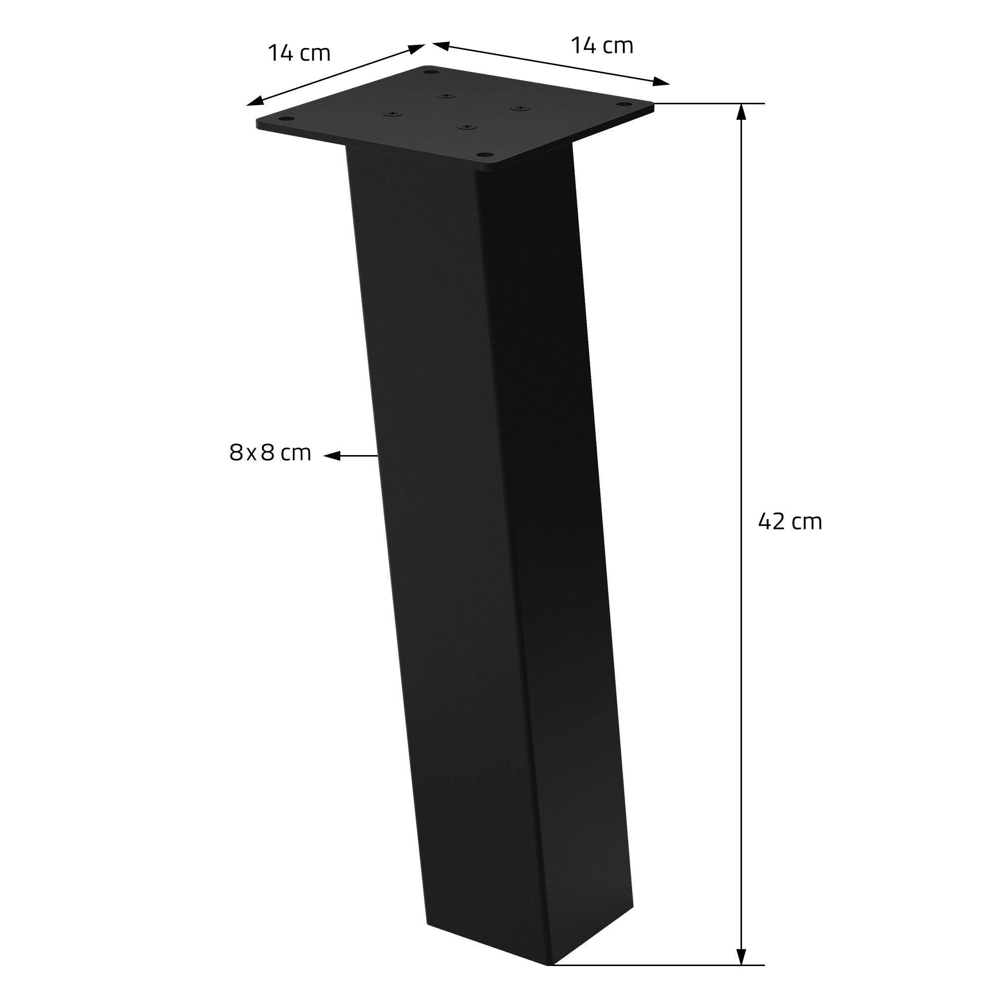 Dimension drawing of a table leg with measurements in cm.