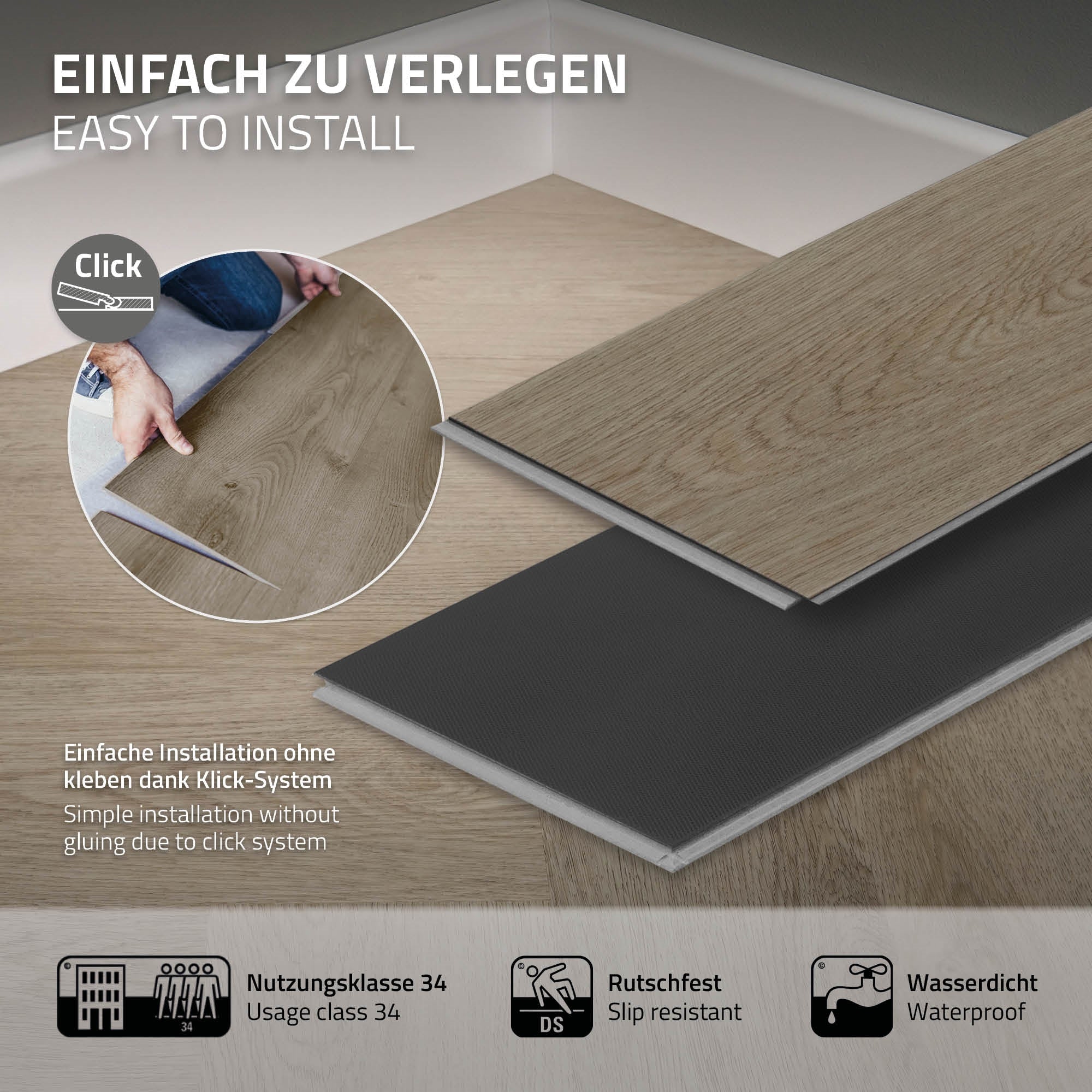 Nem at lægge vinylgulvpanel med klik-system.