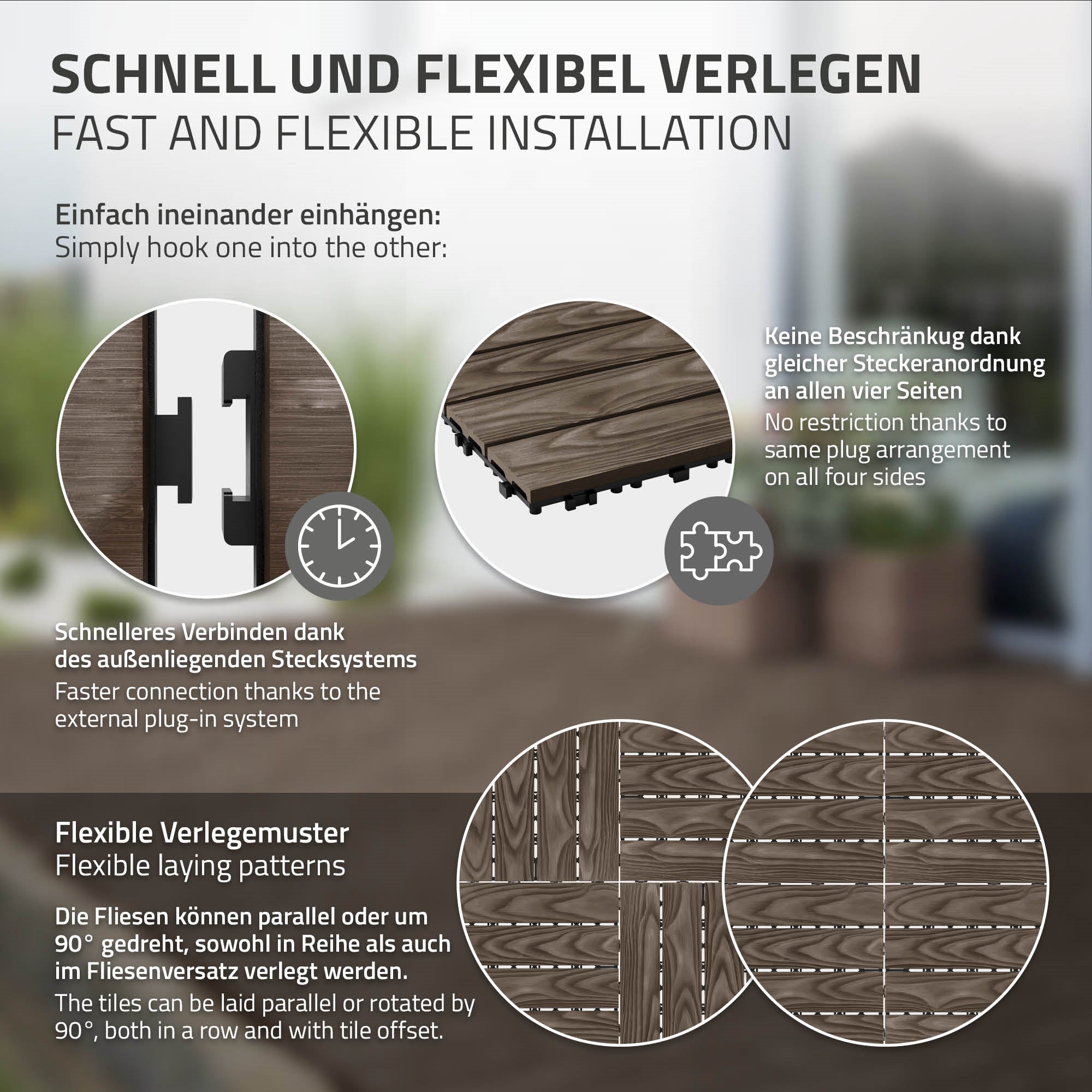 Grafik mit Informationen zur flexiblen Verlegung von Fliesen.