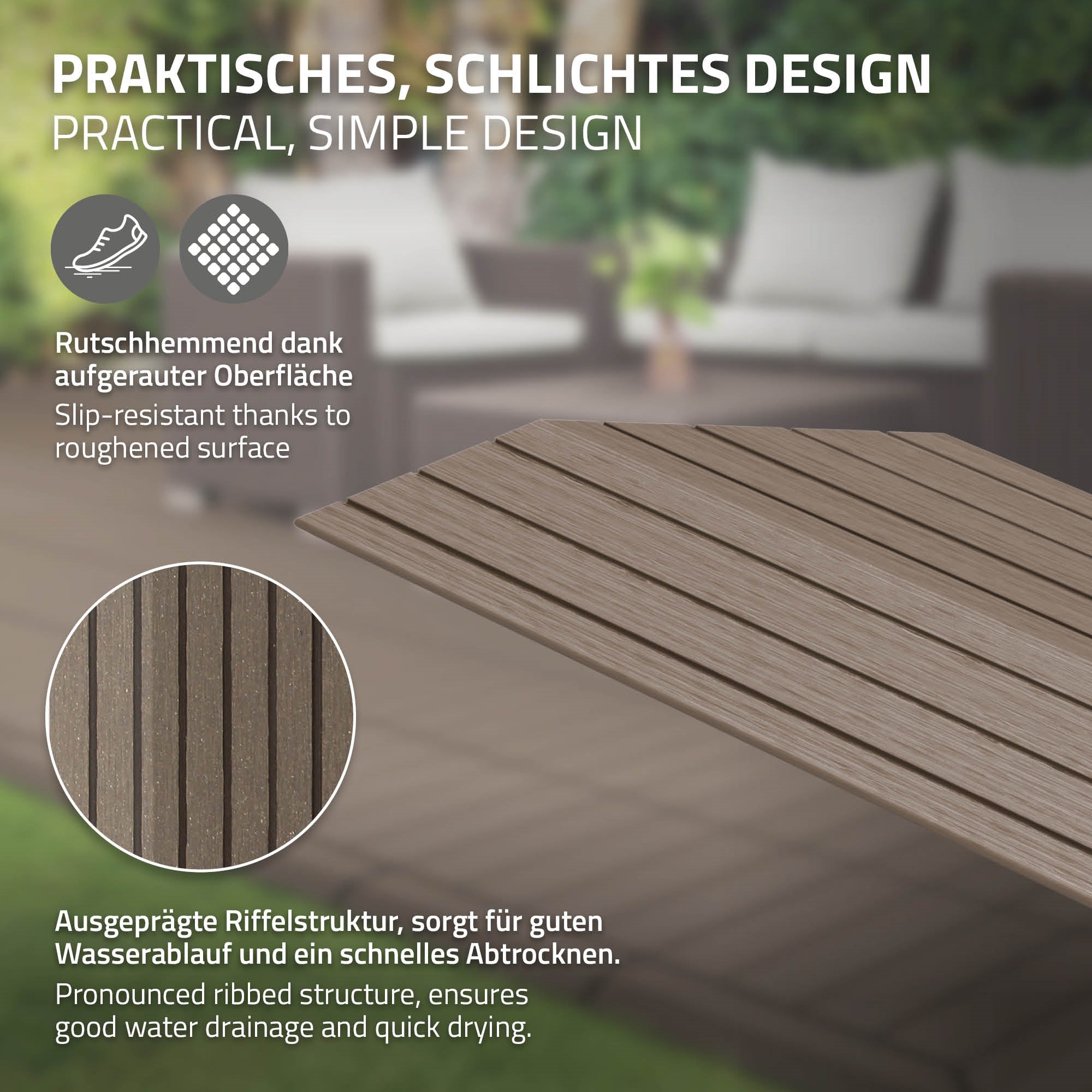 Grafik zu praktischem, schlichten Design mit rutschhemmender Oberfläche.