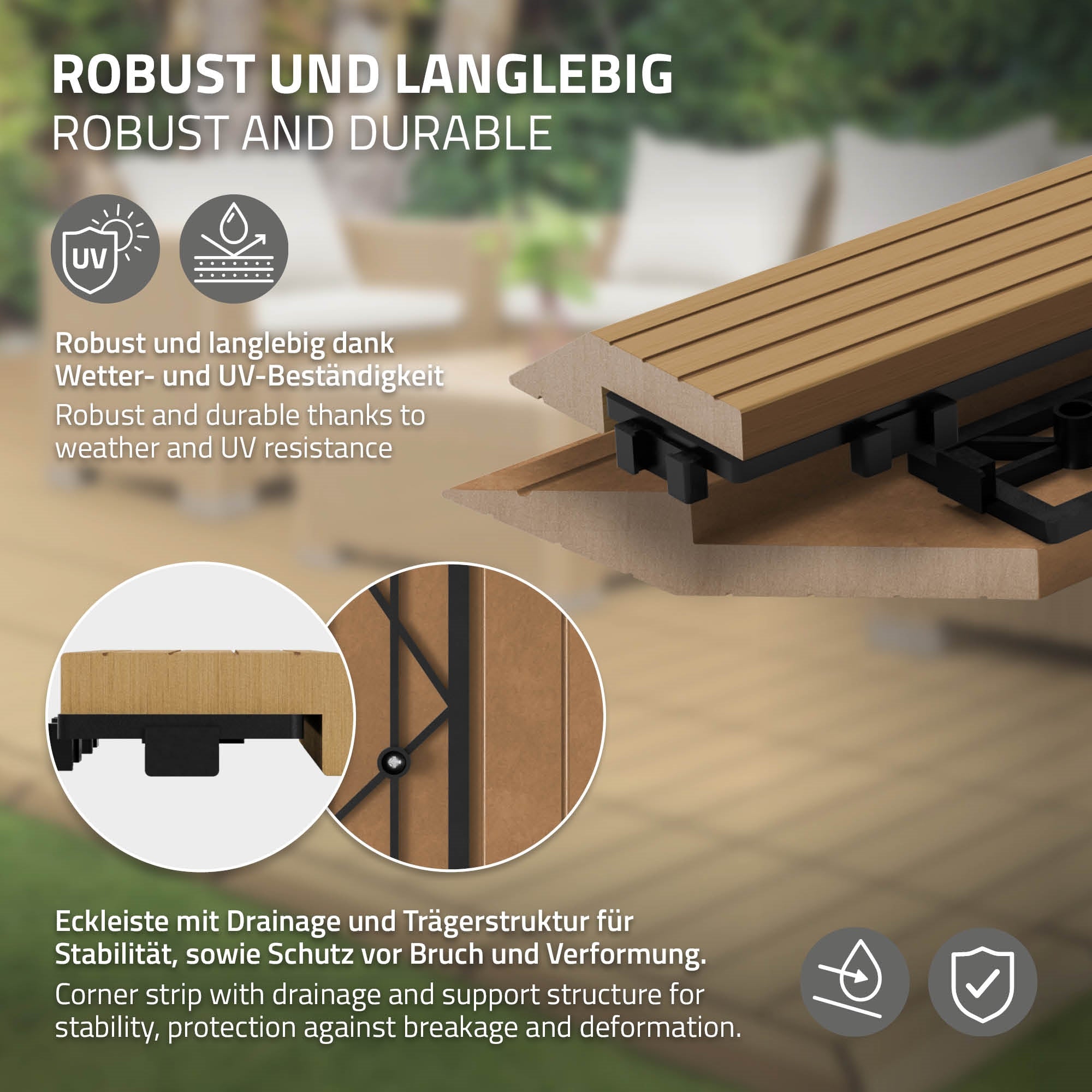 Eckleiste mit Drainage und Trägerstruktur für Stabilität.