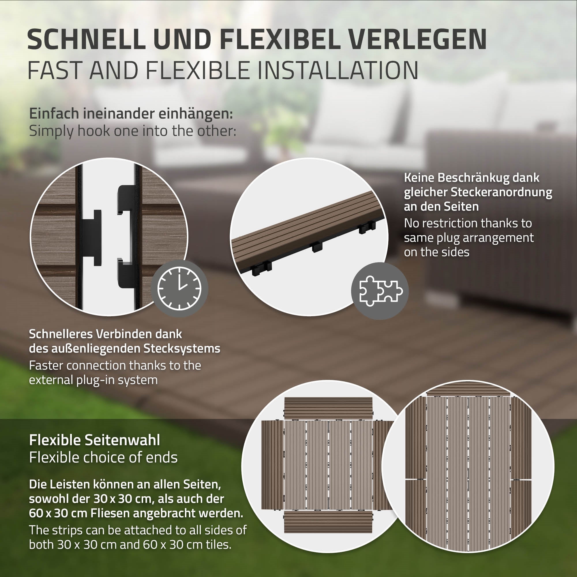 Grafik zur flexiblen Verlegung von WPC-Leisten.