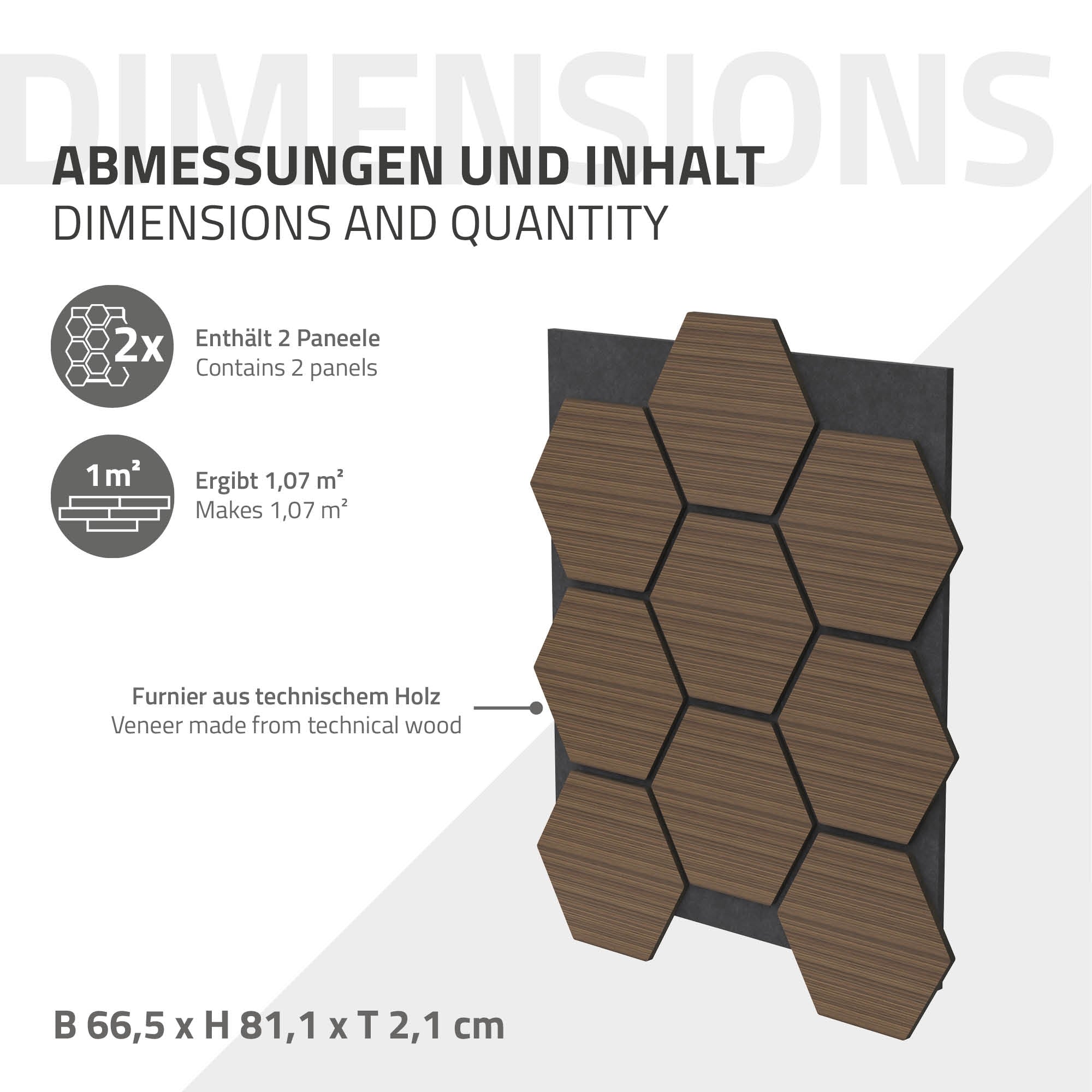 Grafik med dimensioner og indhold af akustikpaneler i trælook.