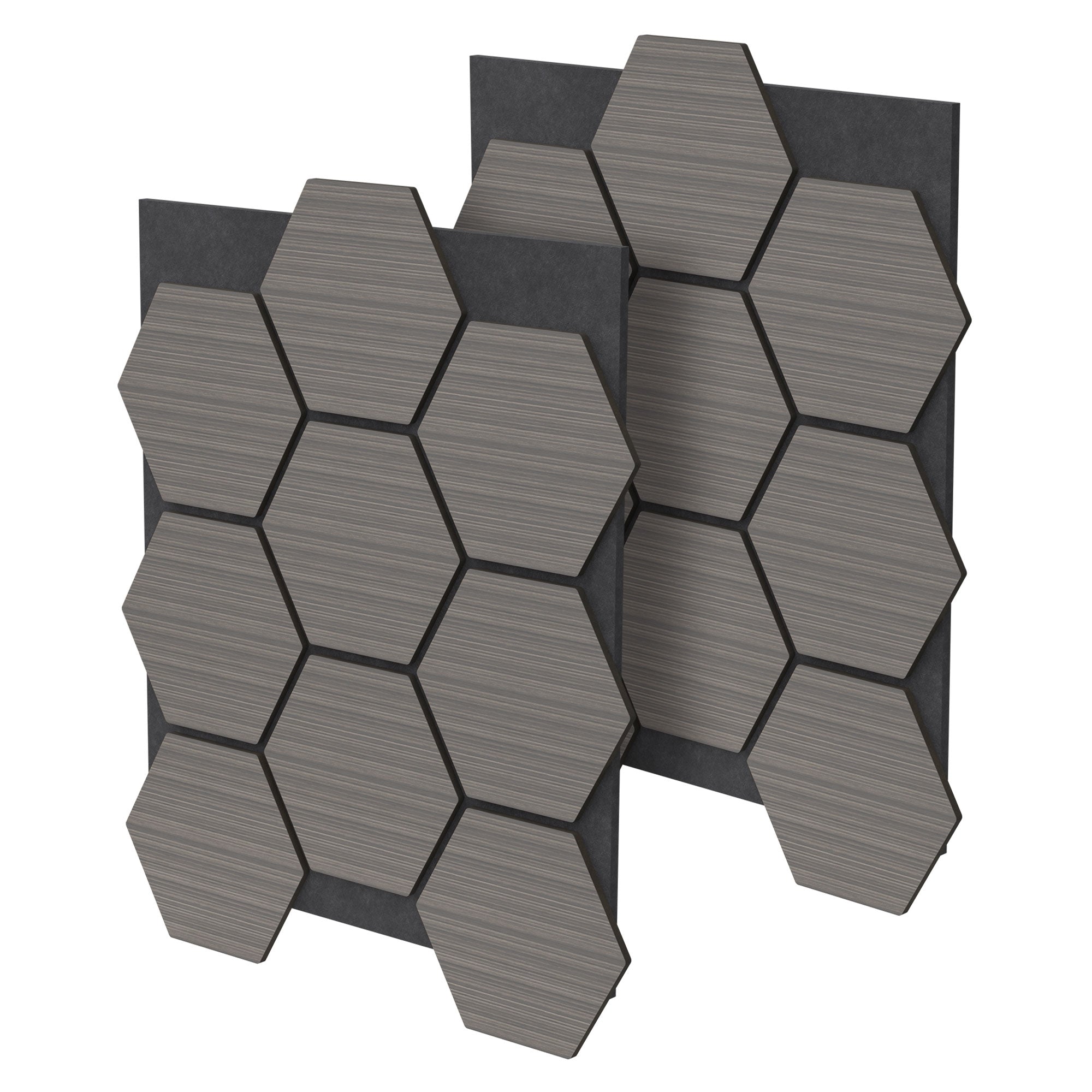 Zwei Paneele mit sechseckigem Design in verschiedenen Farbtönen.