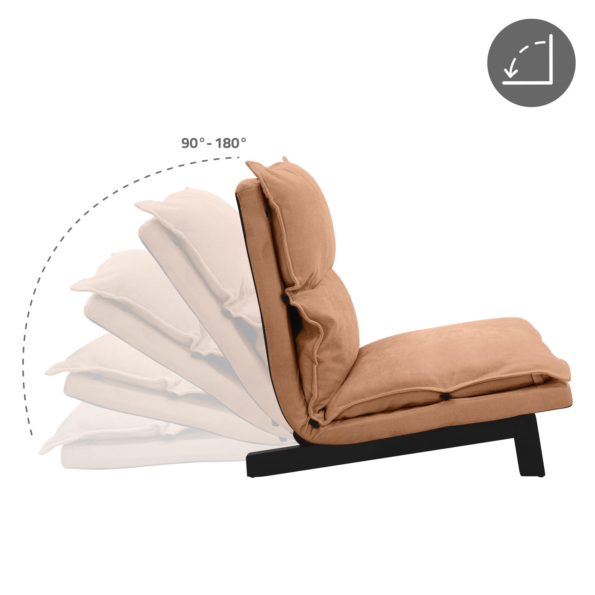 An adjustable armchair in brown color that can be tilted into different positions.