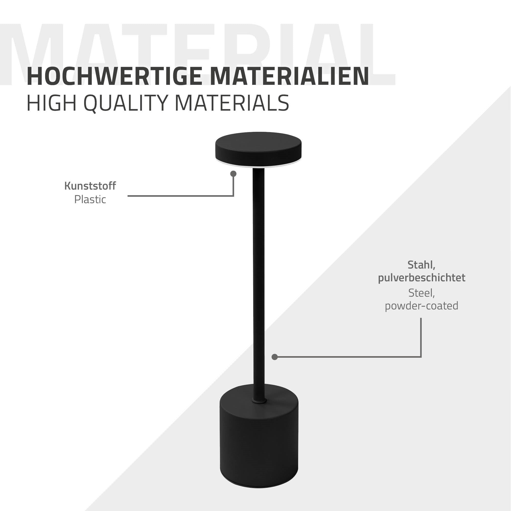 Stehlampe aus Kunststoff und pulverbeschichtetem Stahl.