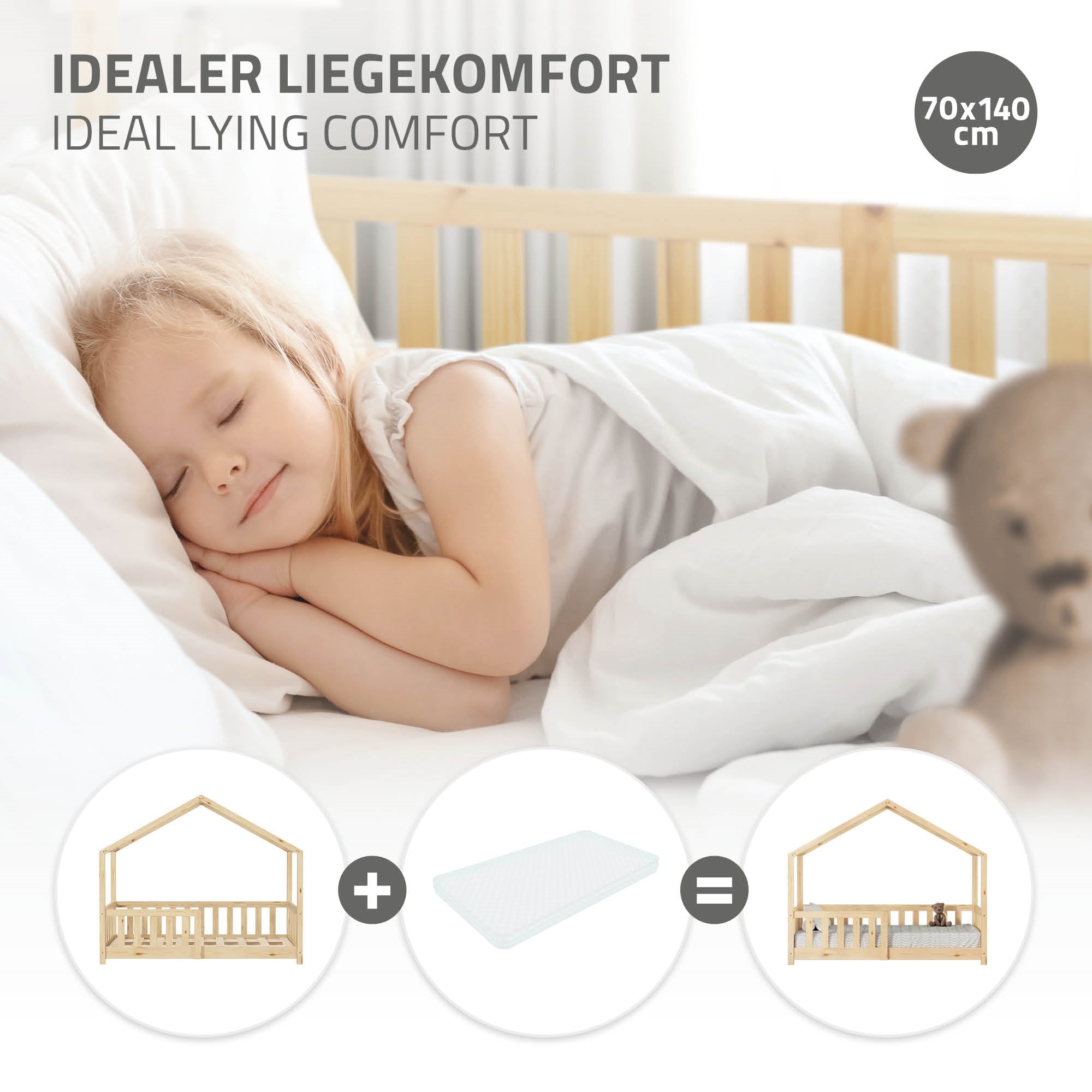 A sleeping child in a bed with a white blanket and a pillow.