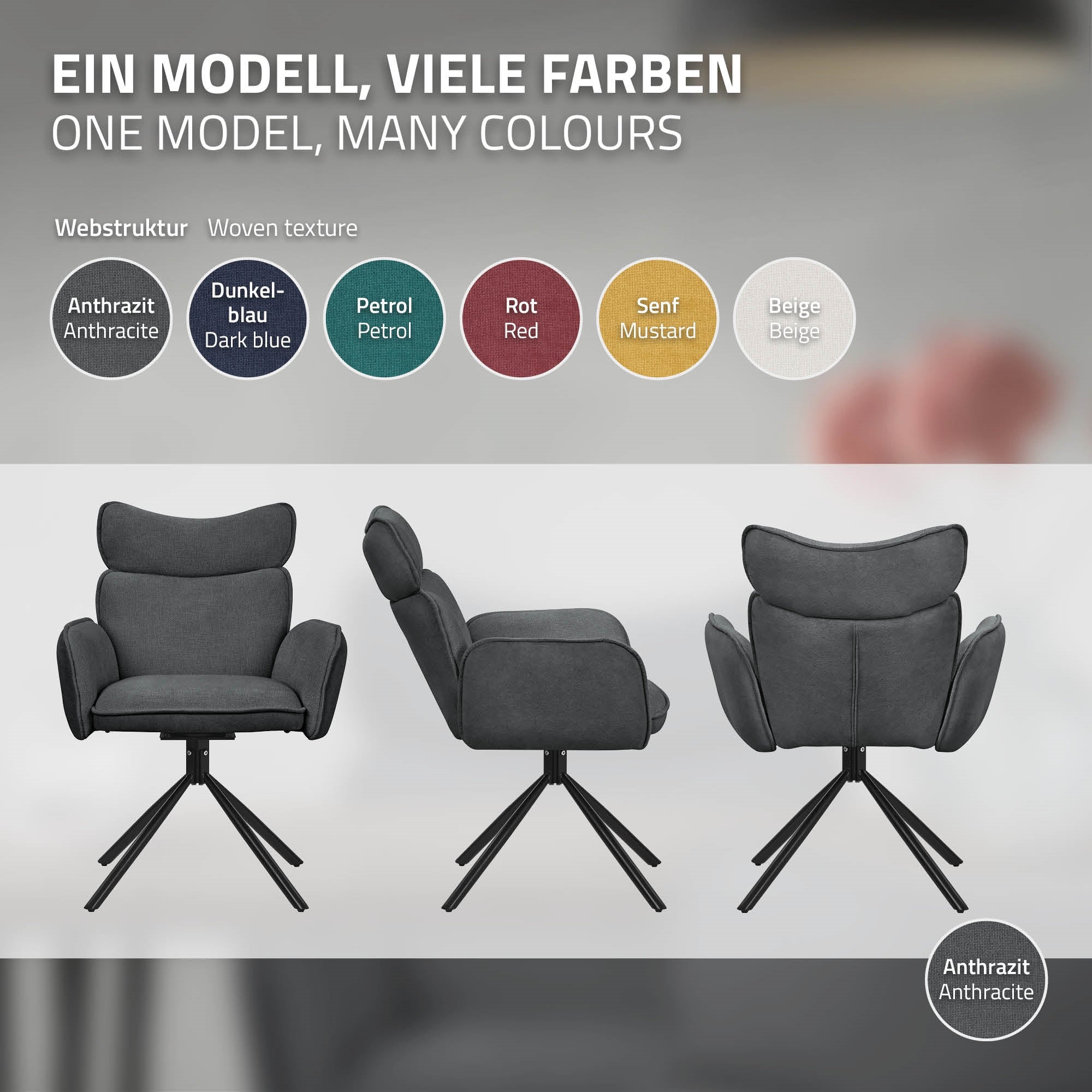 Modèle de chaise dans différentes couleurs sur un fond neutre.