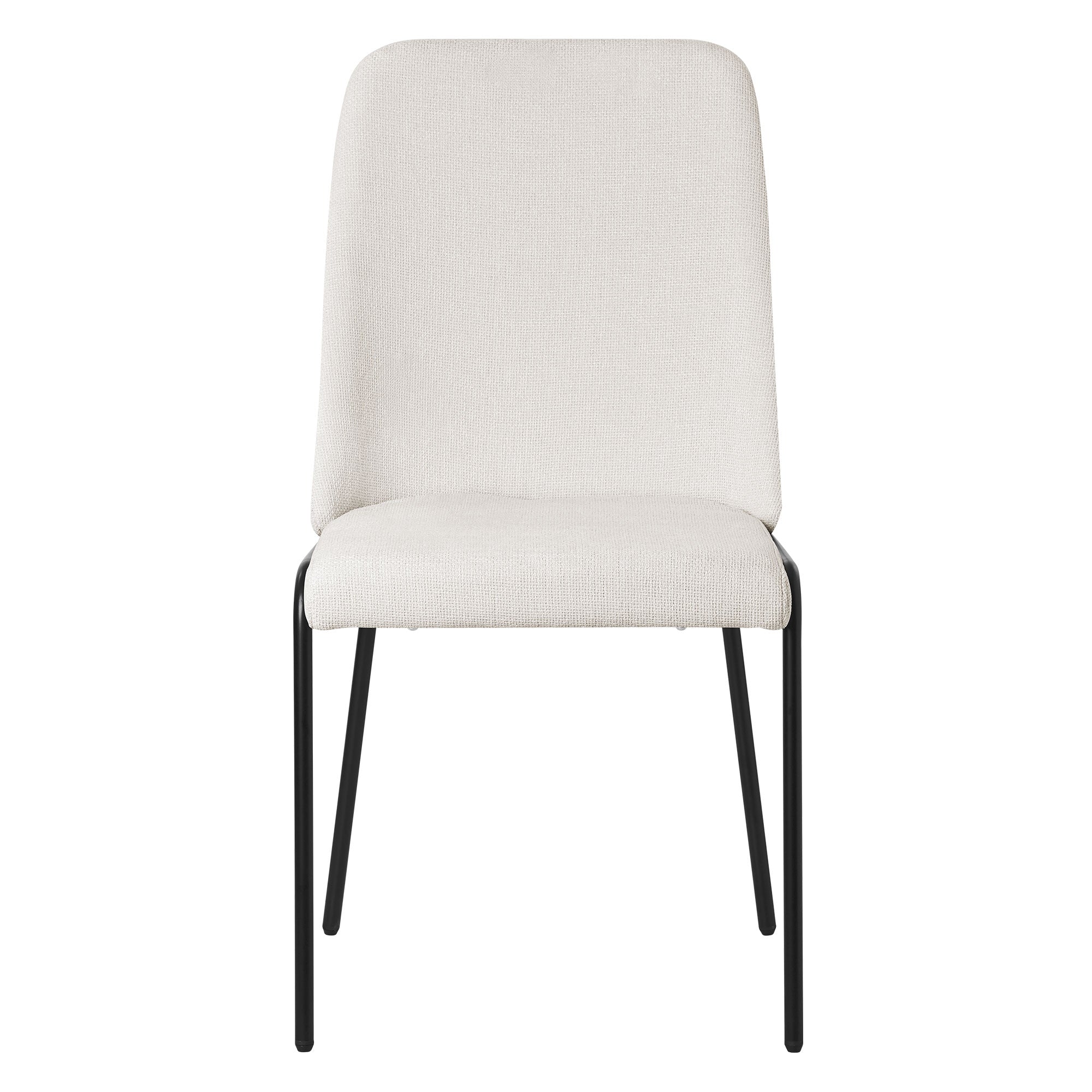 Pohled zepředu na bílou židli s černým rámem.