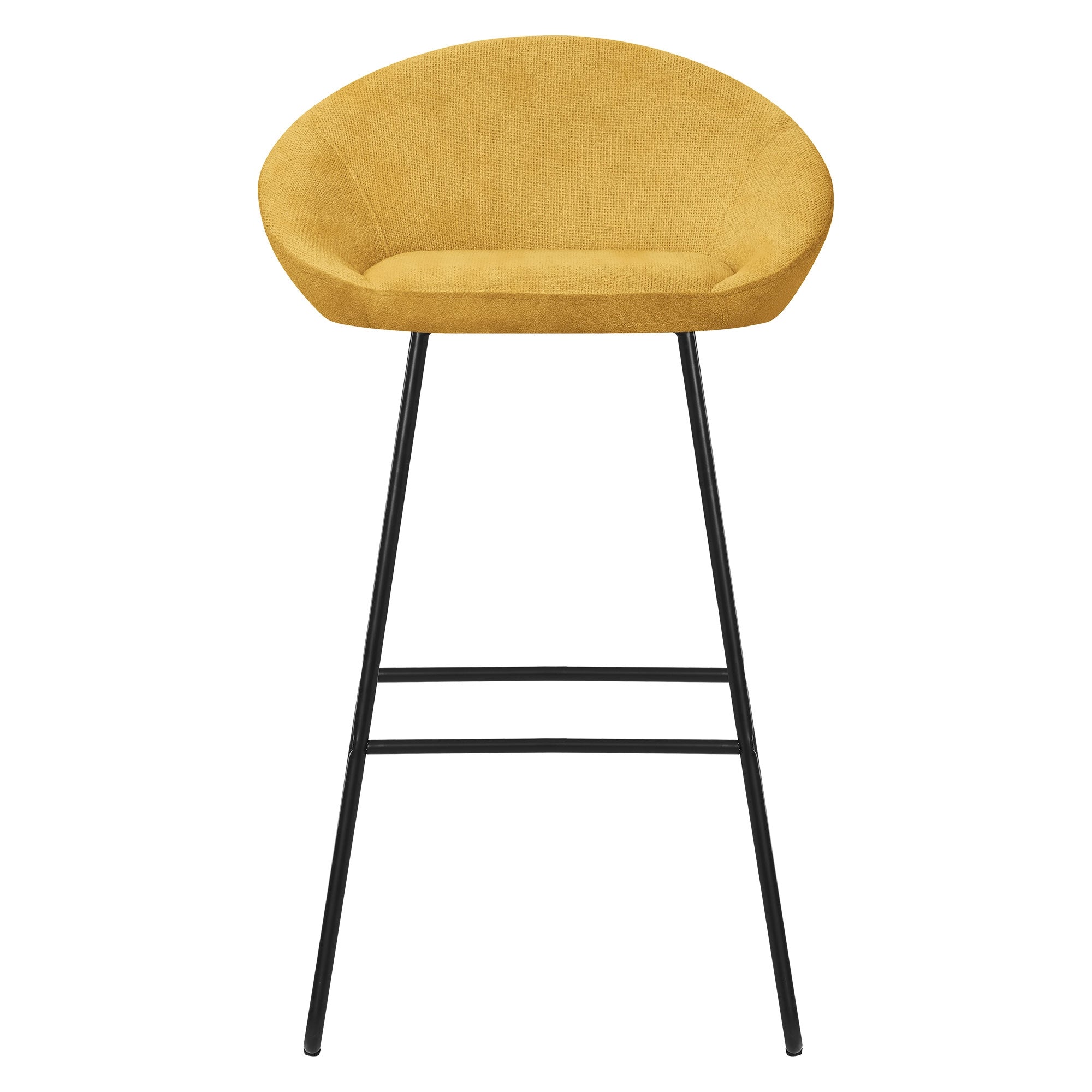 Barhocker in gelber Farbe, mit runder Sitzfläche und schwarzem Gestell.