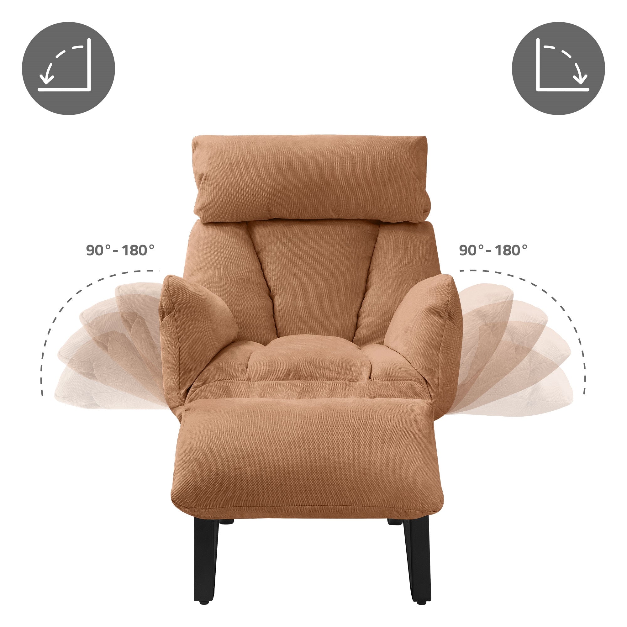 Sillón reclinable de color marrón con reposabrazos y respaldo ajustables.