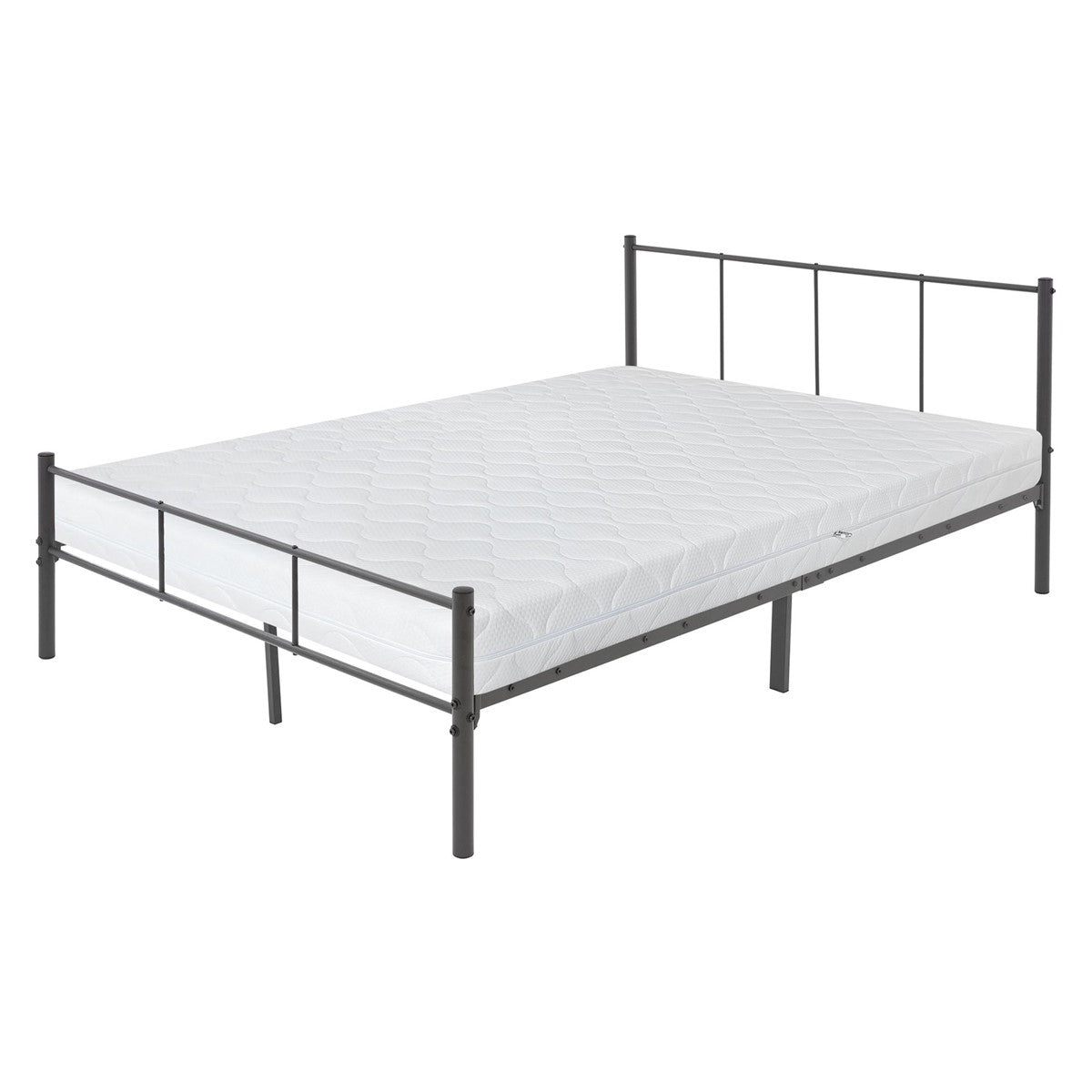 Een bedframe met een matras van 140 × 200 cm.