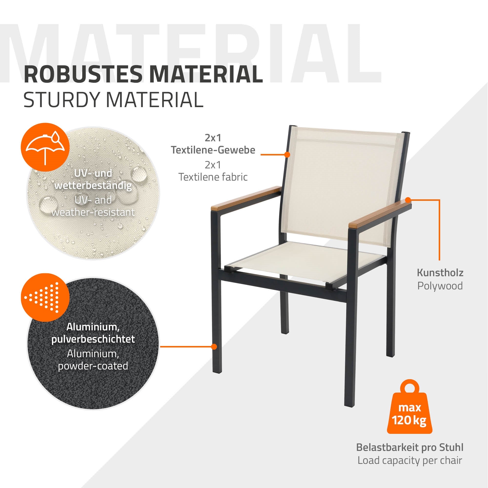 Chaise en aluminium laqué avec tissu textilène.