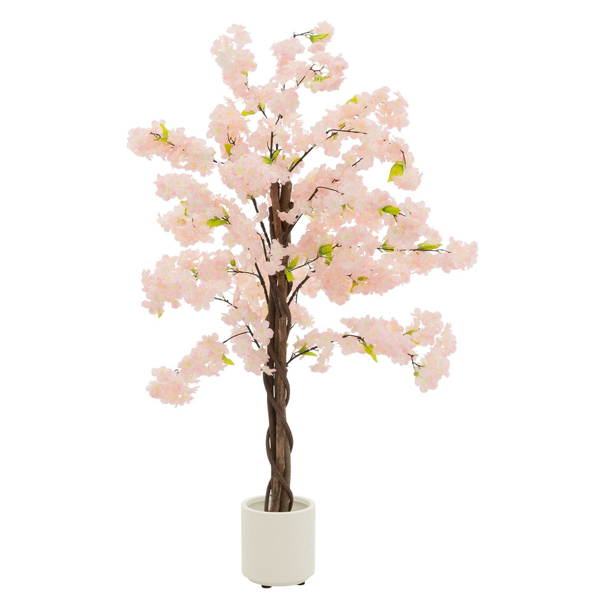 Artificial tree with pink blossoms, height 120 cm, black pot.