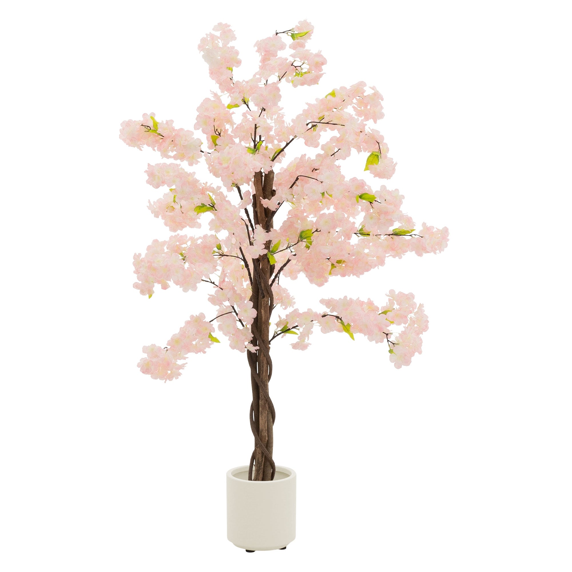 Kunstbaum mit rosa Blüten, Höhe 120 cm, Topf in schwarz.