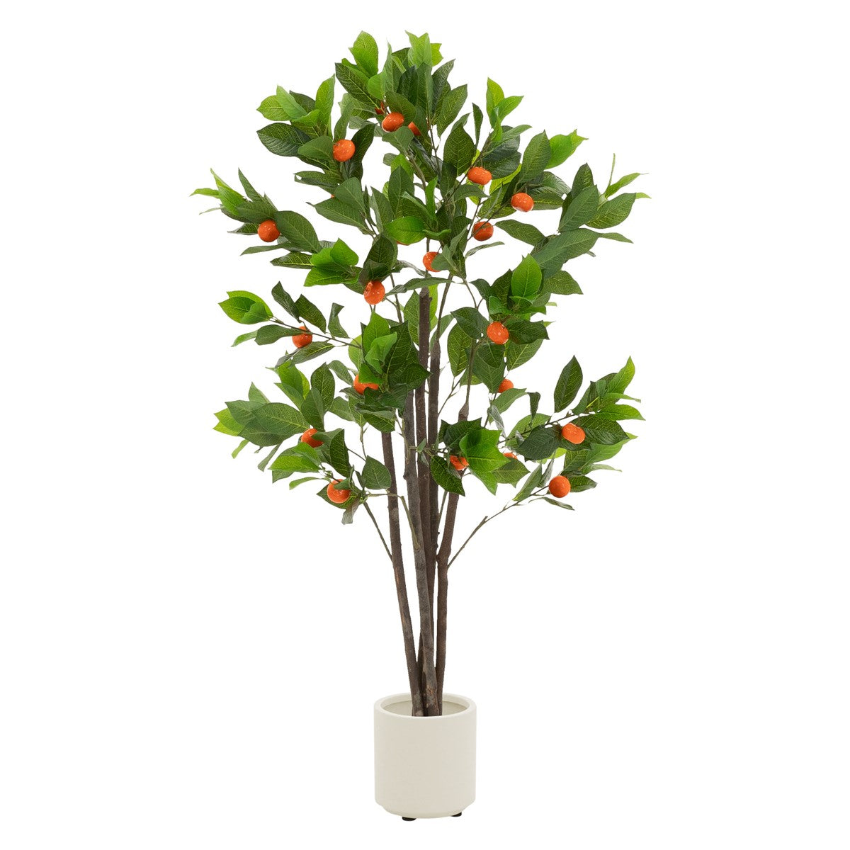 Artificial tree in a white pot, 130 cm tall, with orange fruits.
