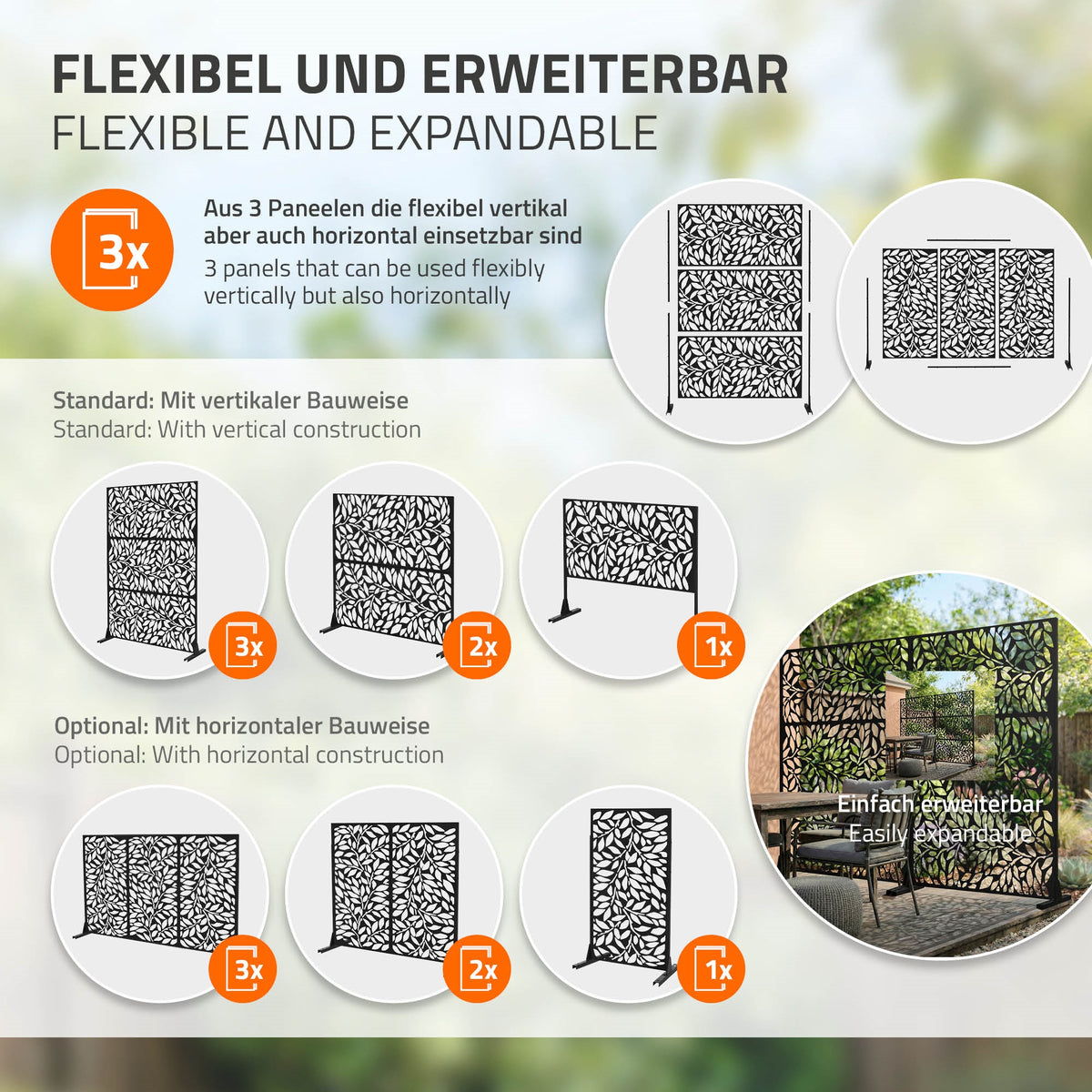 Grafik med forskellige arrangementer af fleksible paneler til rumdelere.