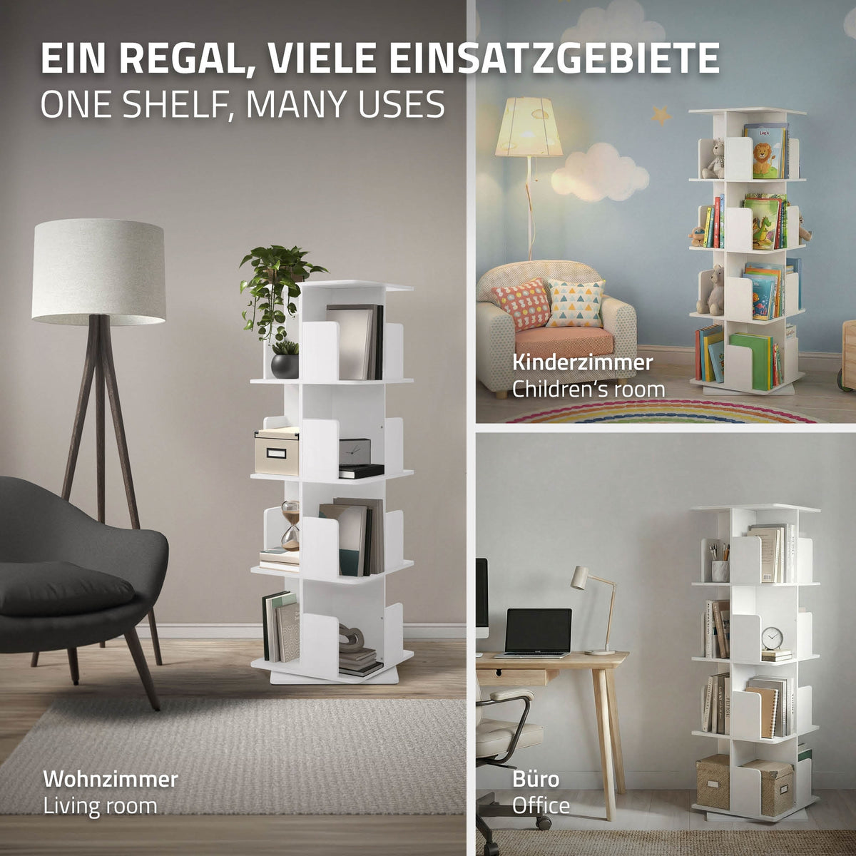 Ein Regal mit mehreren Fächern in einem Wohnraum, umgeben von einem Tisch und einer Lampe.